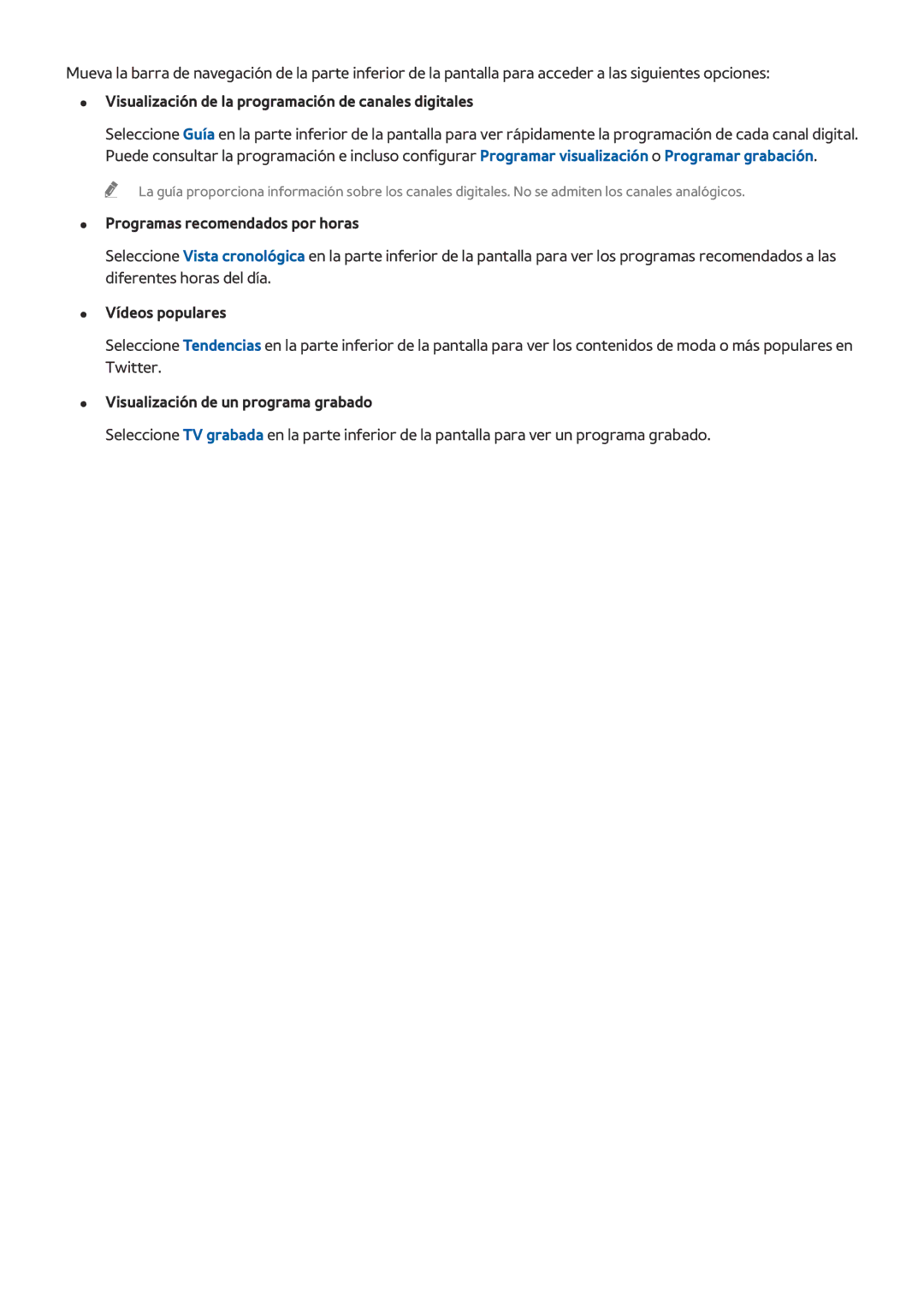 Samsung UE50H6470SSXXC manual Visualización de la programación de canales digitales, Programas recomendados por horas 