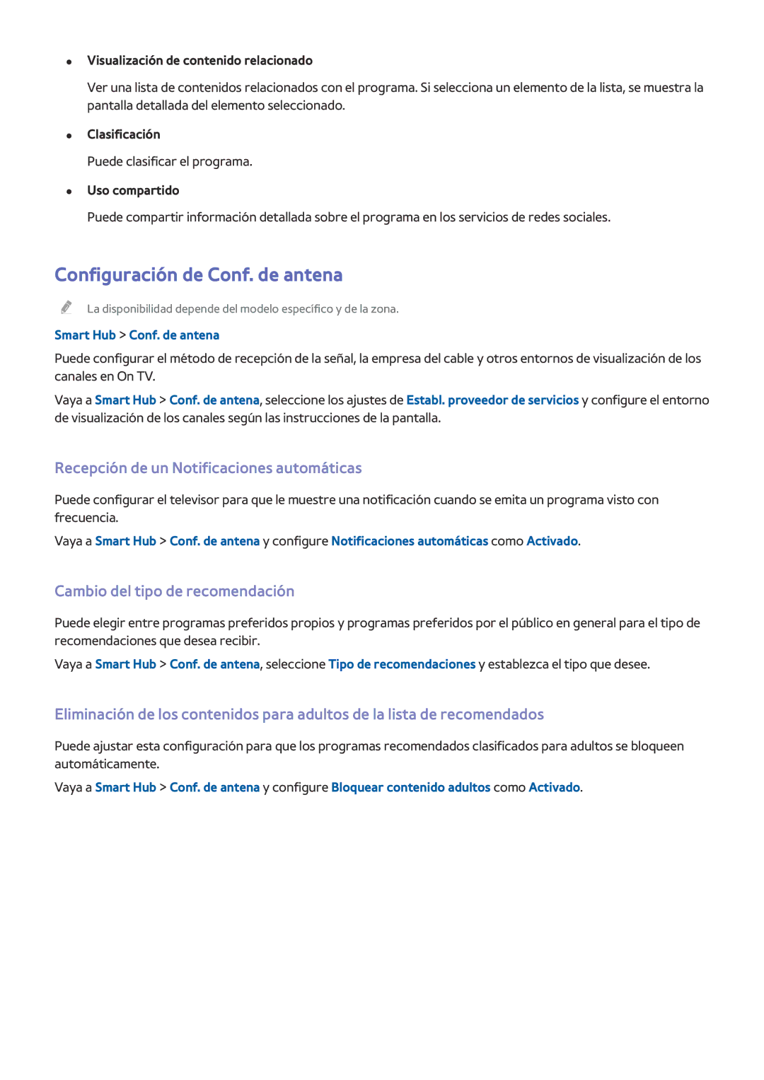 Samsung UE32H5500AWXXC, UE48H6200AWXXH manual Configuración de Conf. de antena, Recepción de un Notificaciones automáticas 