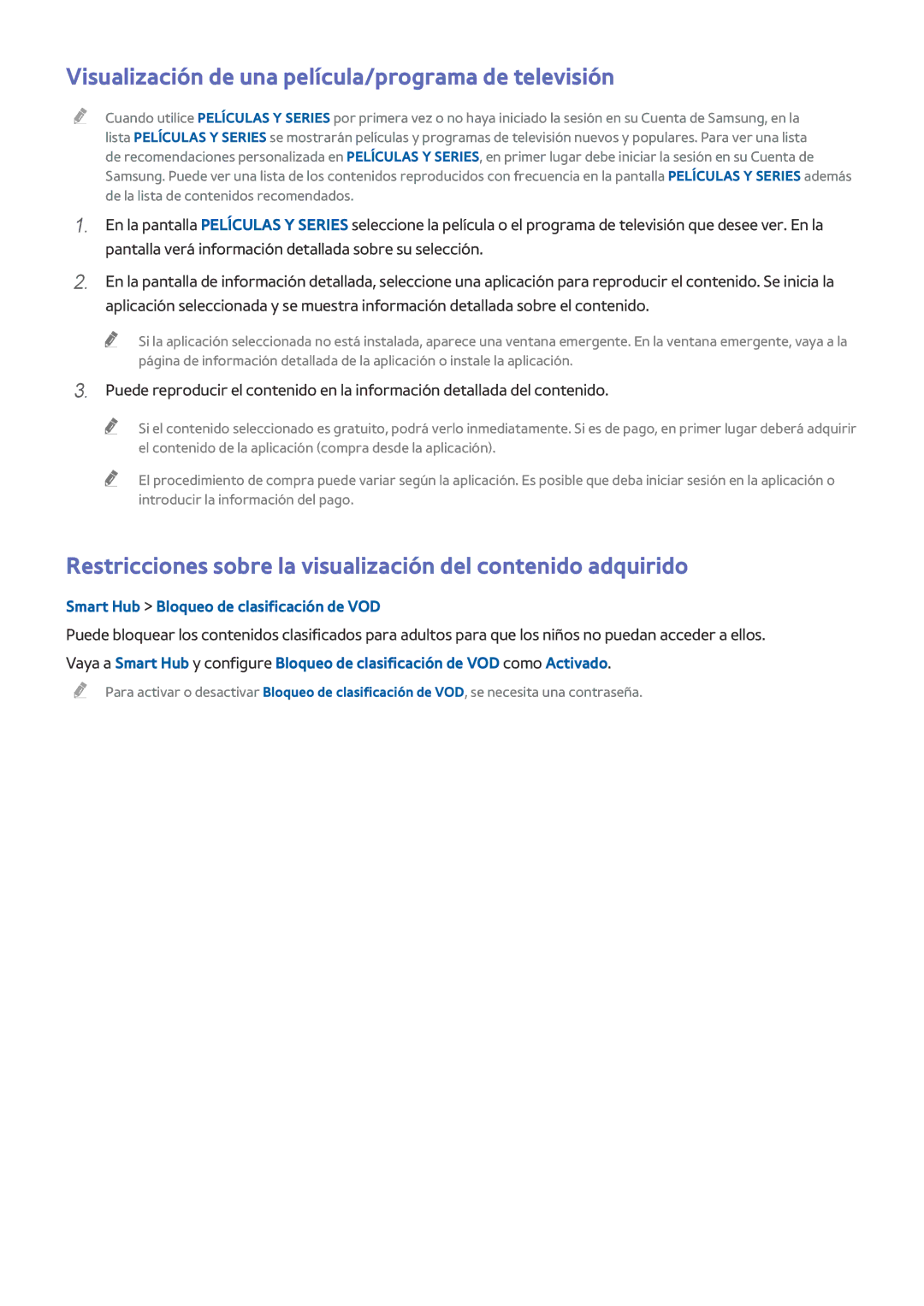 Samsung UE48H6200AWXXH Visualización de una película/programa de televisión, Smart Hub Bloqueo de clasificación de VOD 