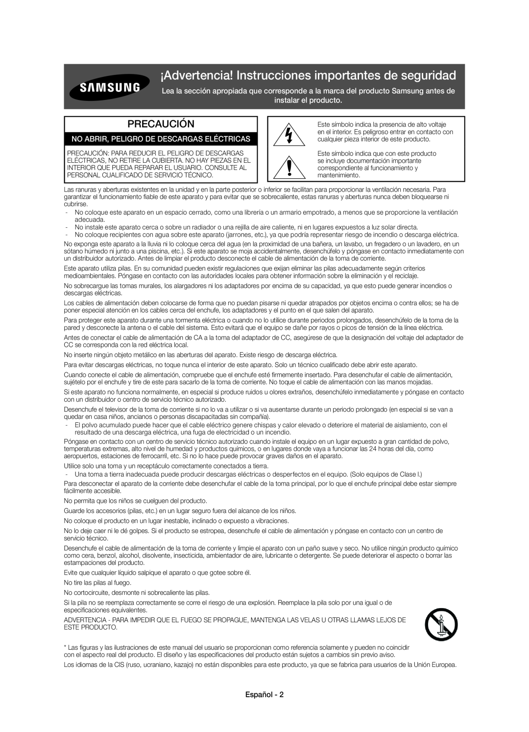 Samsung UE40H6400AWXXH manual ¡Advertencia! Instrucciones importantes de seguridad, Precaución, instalar el producto 