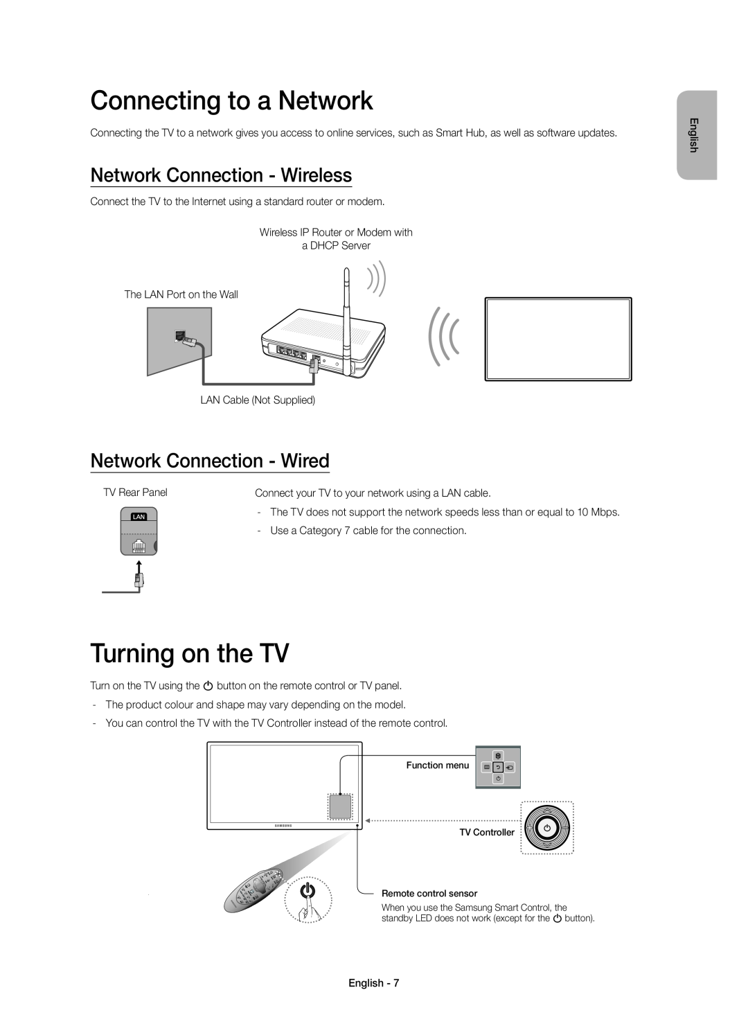 Samsung UE48H6400AWXXC, UE48H6400AWXXH manual Connecting to a Network, Turning on the TV, Network Connection - Wireless 