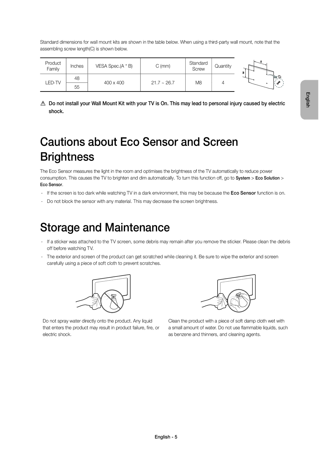 Samsung UE48H6800AUXMS, UE48H6800AUXRU, UE55H6800AUXUZ, UE55H6800AUXMS, UE55H6800AUXRU, UE48H6800AUXUZ Storage and Maintenance 