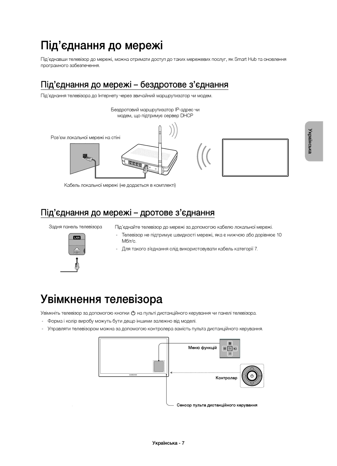 Samsung UE55H6800AUXUZ, UE48H6800AUXRU manual Увімкнення телевізора, Під’єднання до мережі бездротове з’єднання 