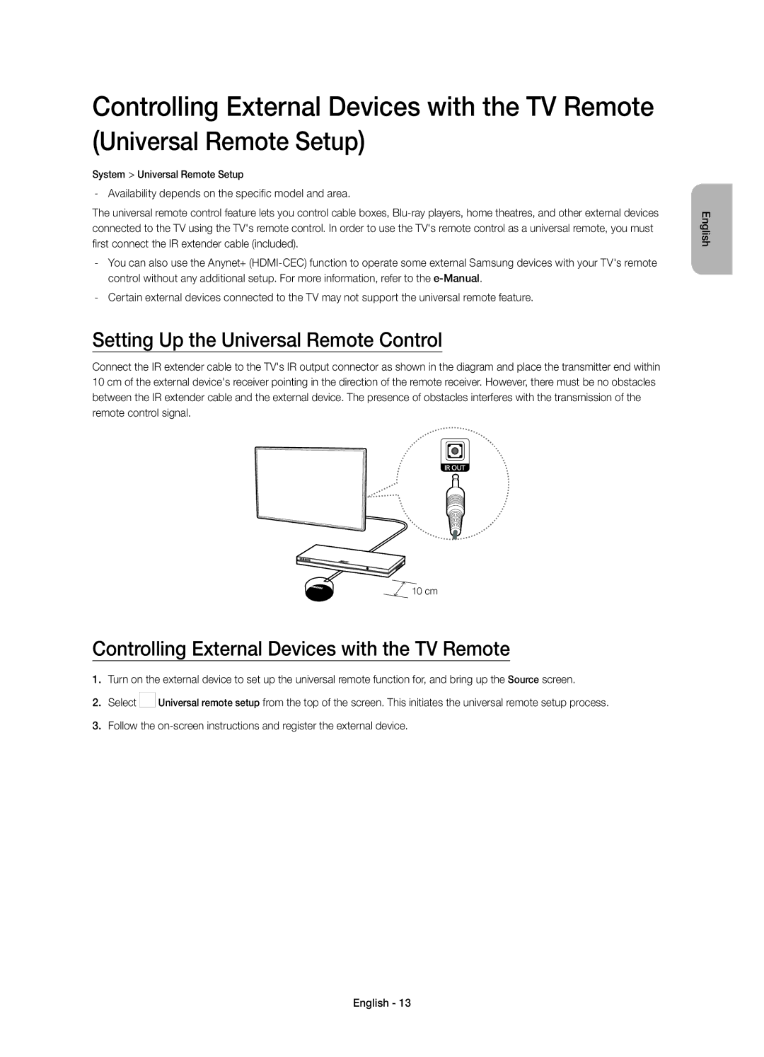 Samsung UE48H6800AUXMS manual Setting Up the Universal Remote Control, Controlling External Devices with the TV Remote 