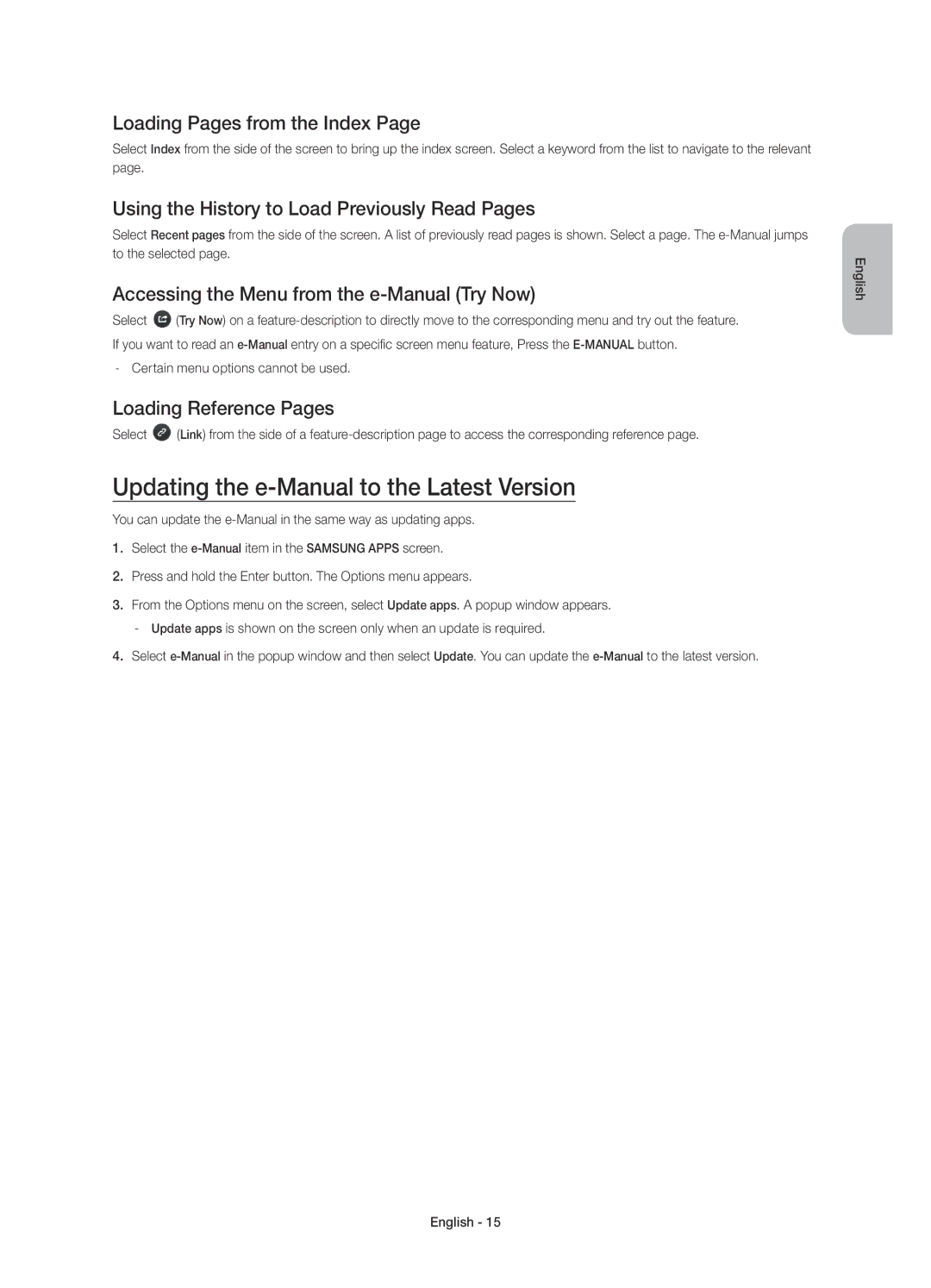 Samsung UE55H6800AUXUZ Updating the e-Manual to the Latest Version, Loading Pages from the Index, Loading Reference Pages 