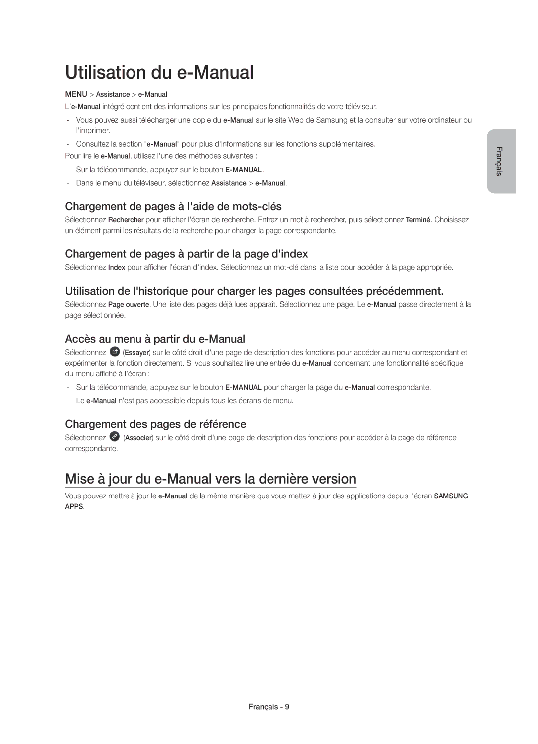 Samsung UE55H6800AWXXH, UE48H6800AWXXH manual Utilisation du e-Manual, Mise à jour du e-Manual vers la dernière version 