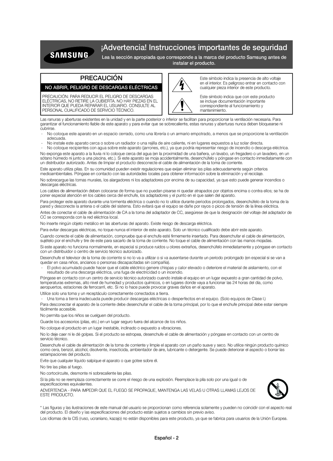 Samsung UE48H6800AWXXC, UE48H6800AWXXH, UE55H6800AWXXH manual ¡Advertencia! Instrucciones importantes de seguridad, Español 