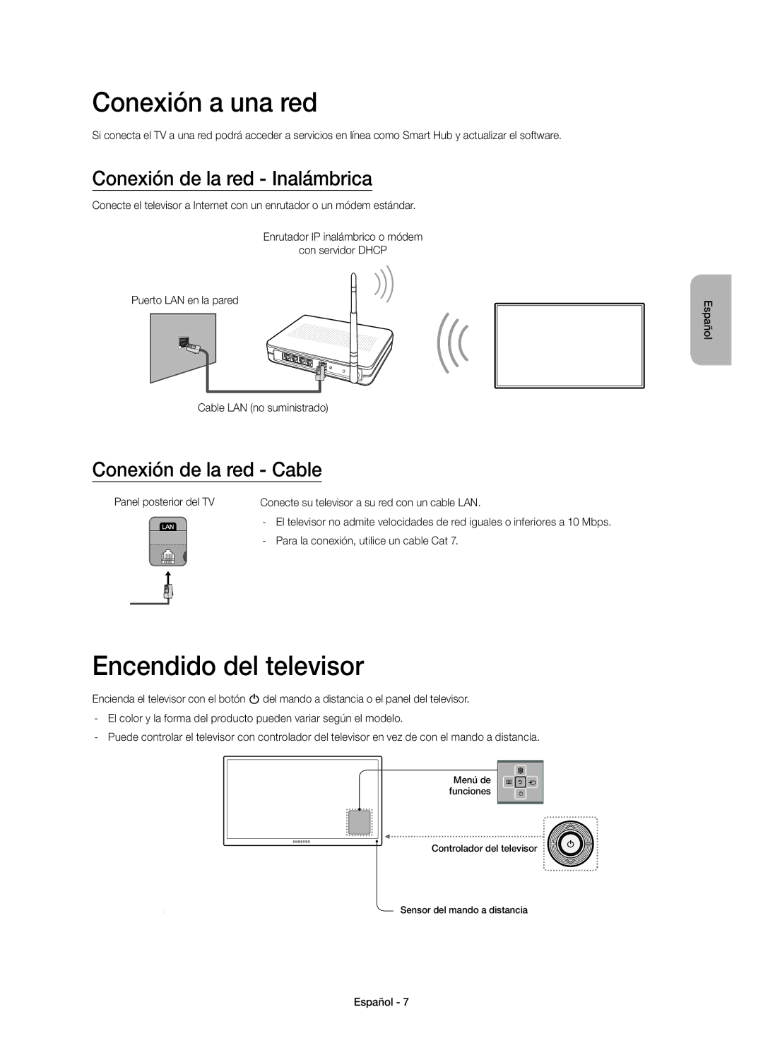 Samsung UE55H6800AWXXC, UE48H6800AWXXH manual Conexión a una red, Encendido del televisor, Conexión de la red Inalámbrica 