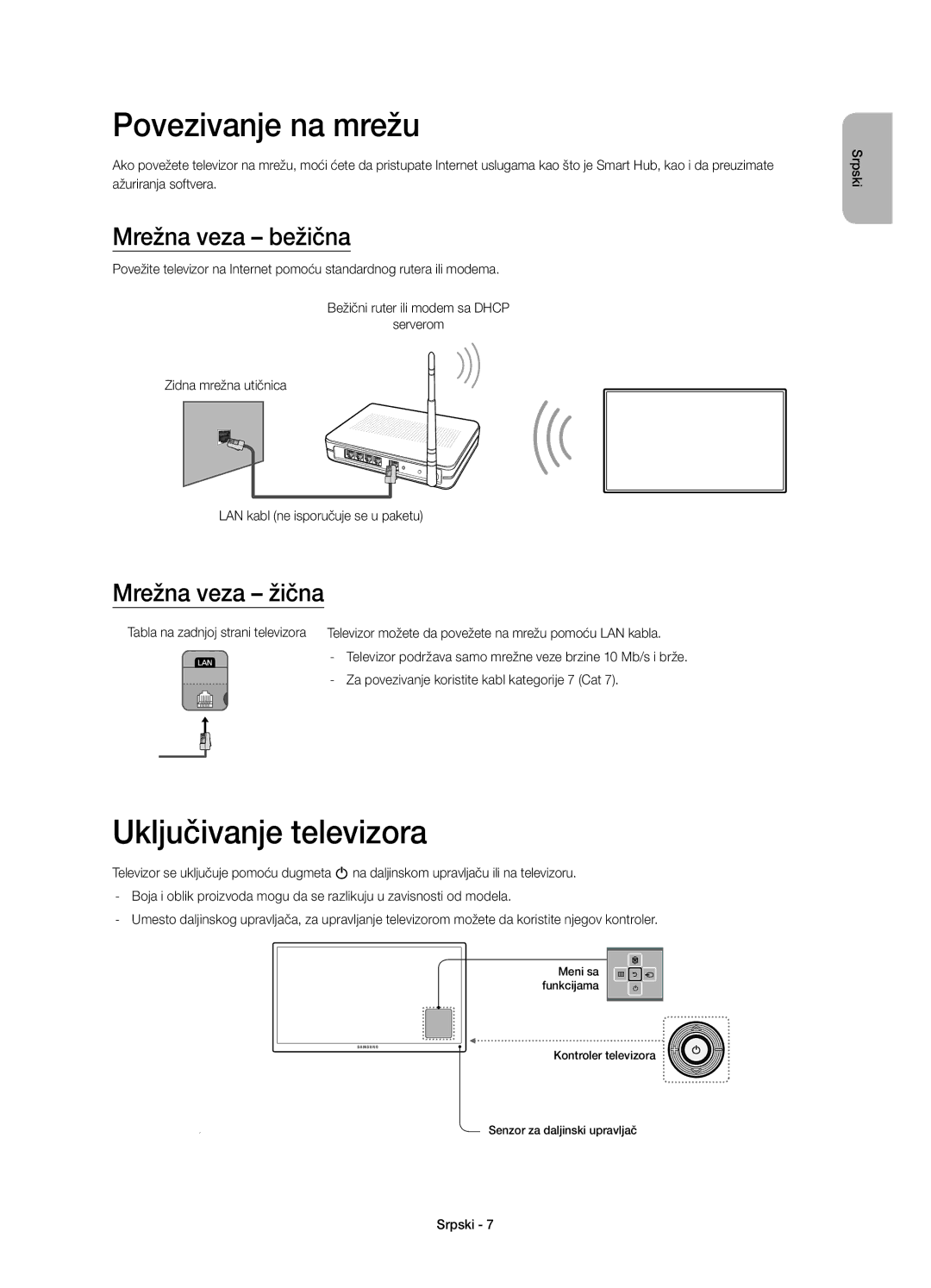 Samsung UE55H6800AKXXH, UE48H6800AWXXH, UE55H6800AWXXH manual Povezivanje na mrežu, Mrežna veza bežična, Mrežna veza žična 