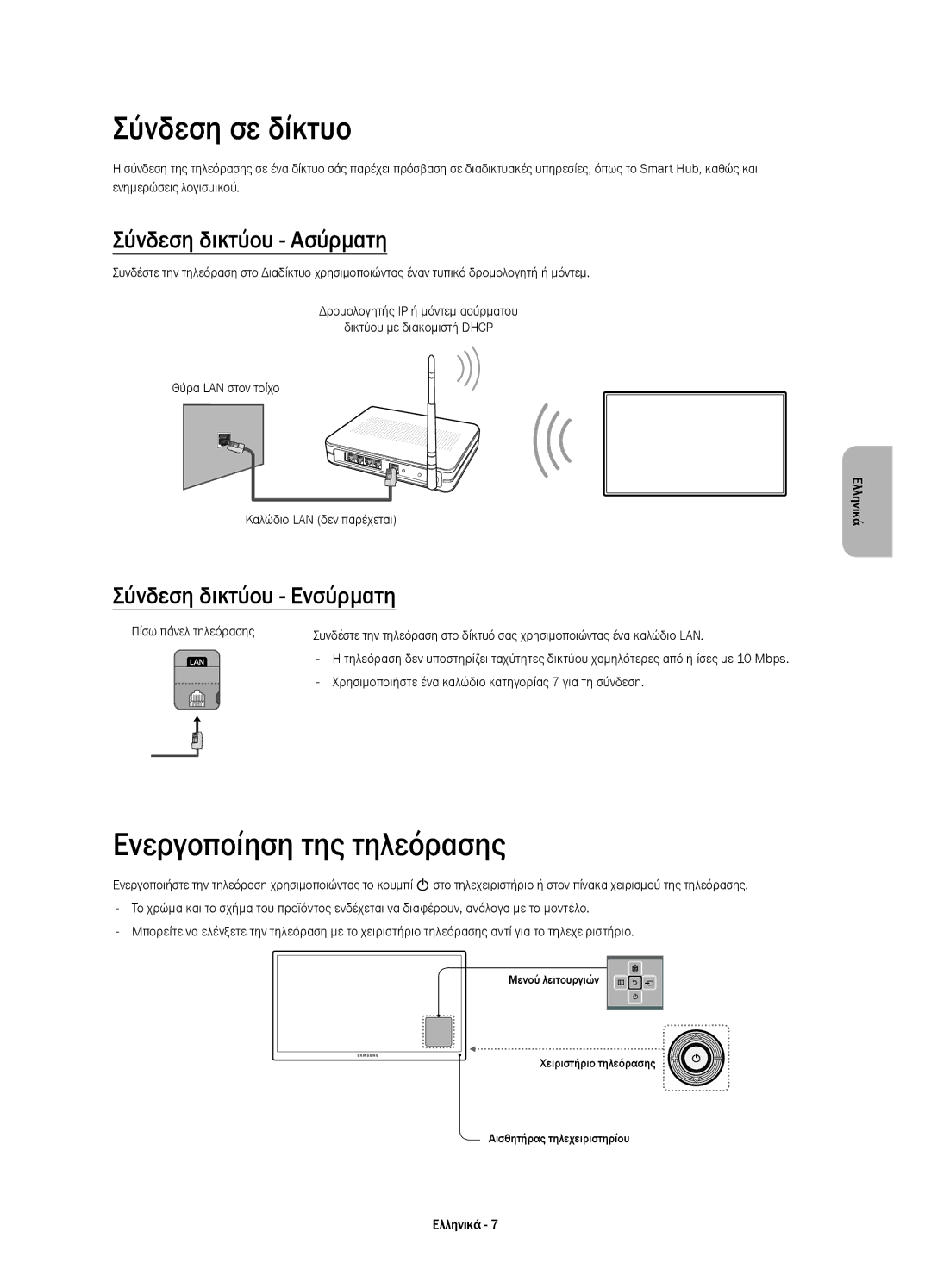 Samsung UE55H6800AKXXH Σύνδεση σε δίκτυο, Ενεργοποίηση της τηλεόρασης, Σύνδεση δικτύου Ασύρματη, Σύνδεση δικτύου Ενσύρματη 