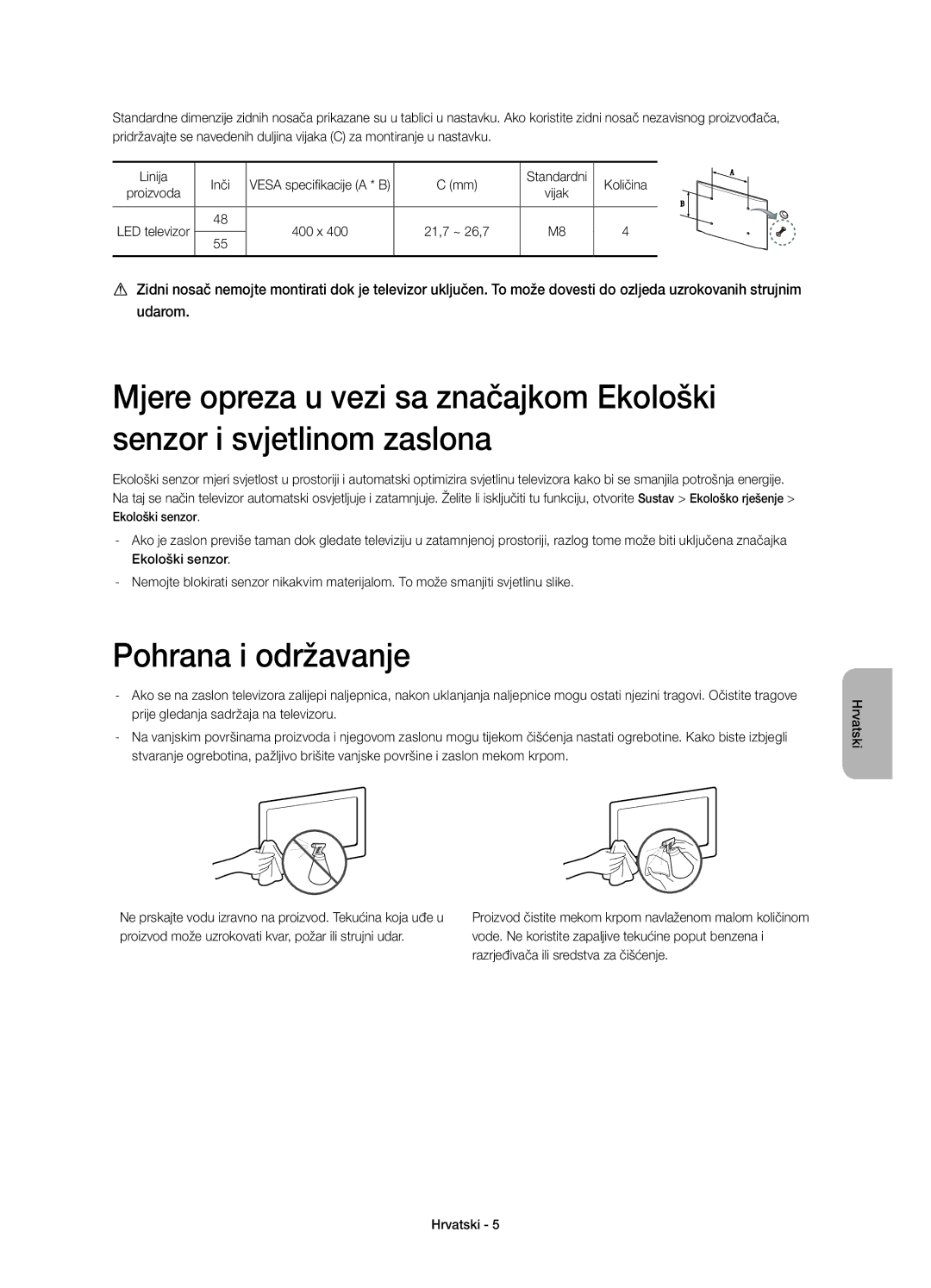 Samsung UE55H6800AWXXC, UE48H6800AWXXH, UE55H6800AWXXH, UE48H6800AWXZF manual Pohrana i održavanje, Standardni Količina 