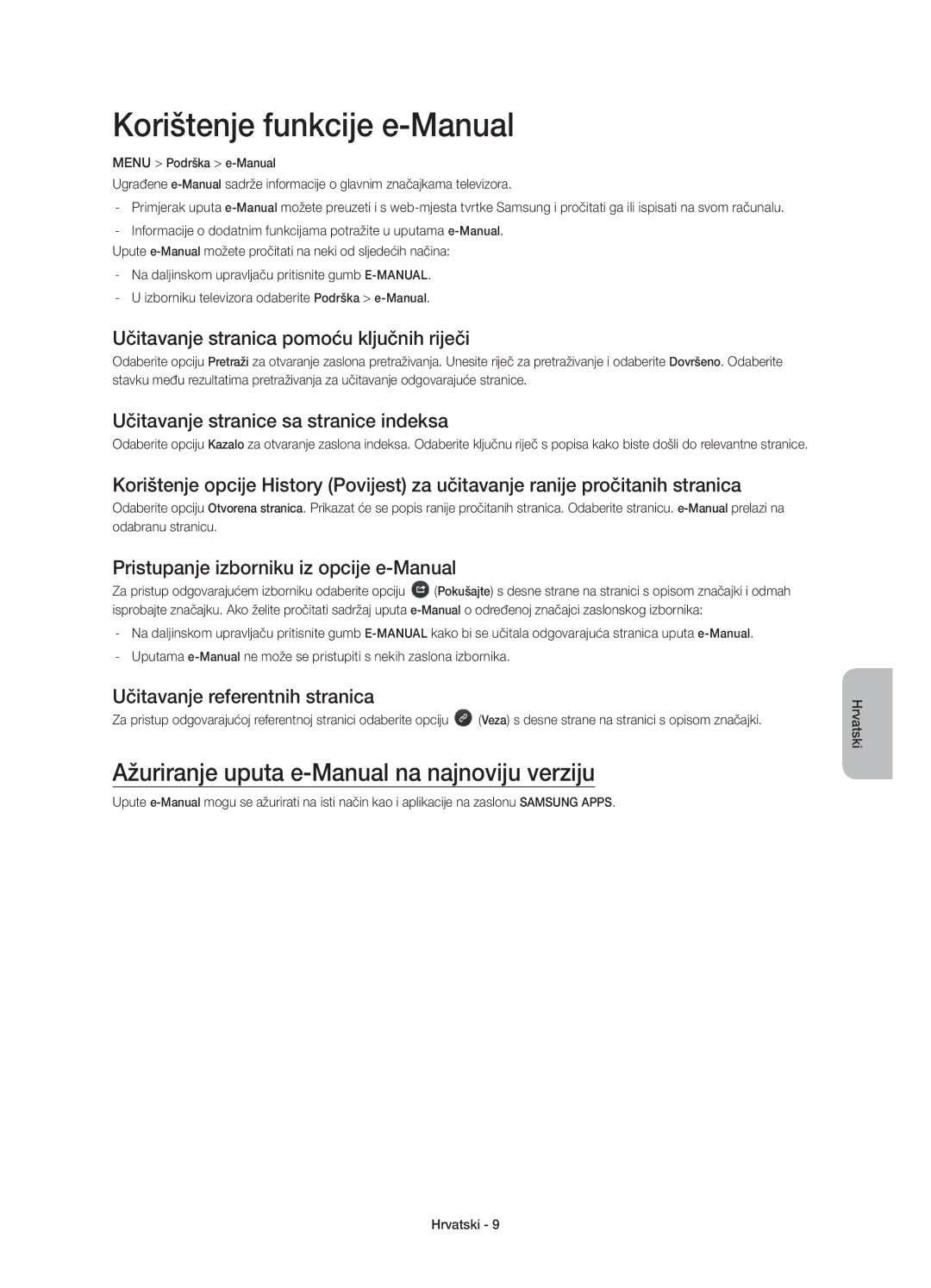 Samsung UE48H6800AWXXN, UE48H6800AWXXH manual Korištenje funkcije e-Manual, Ažuriranje uputa e-Manual na najnoviju verziju 