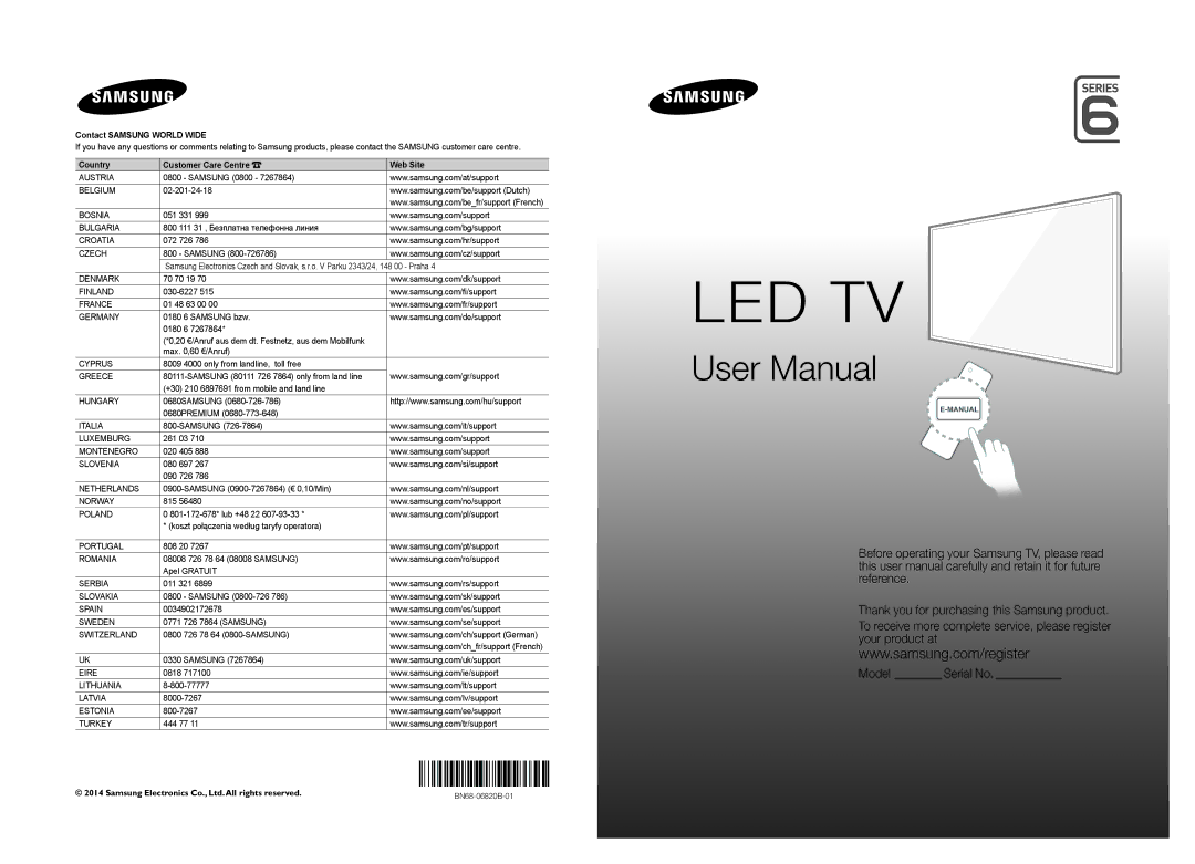 Samsung UE55H6800AWXZF, UE48H6800AWXZF manual Led Tv 