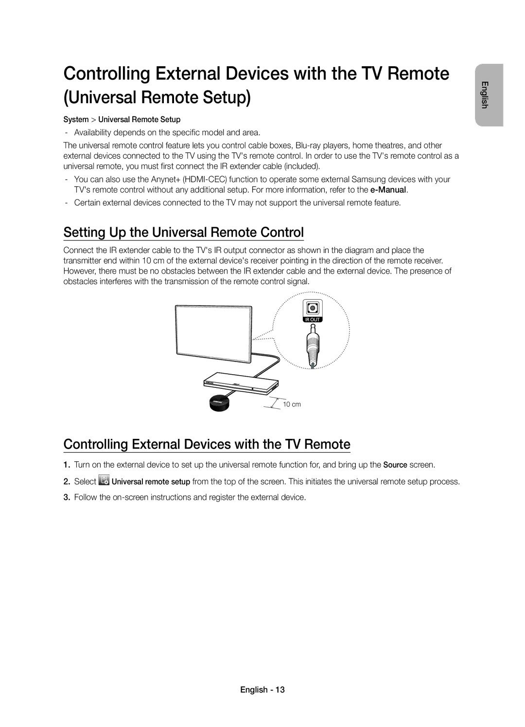 Samsung UE55H6800AYXZT manual Setting Up the Universal Remote Control, Controlling External Devices with the TV Remote 