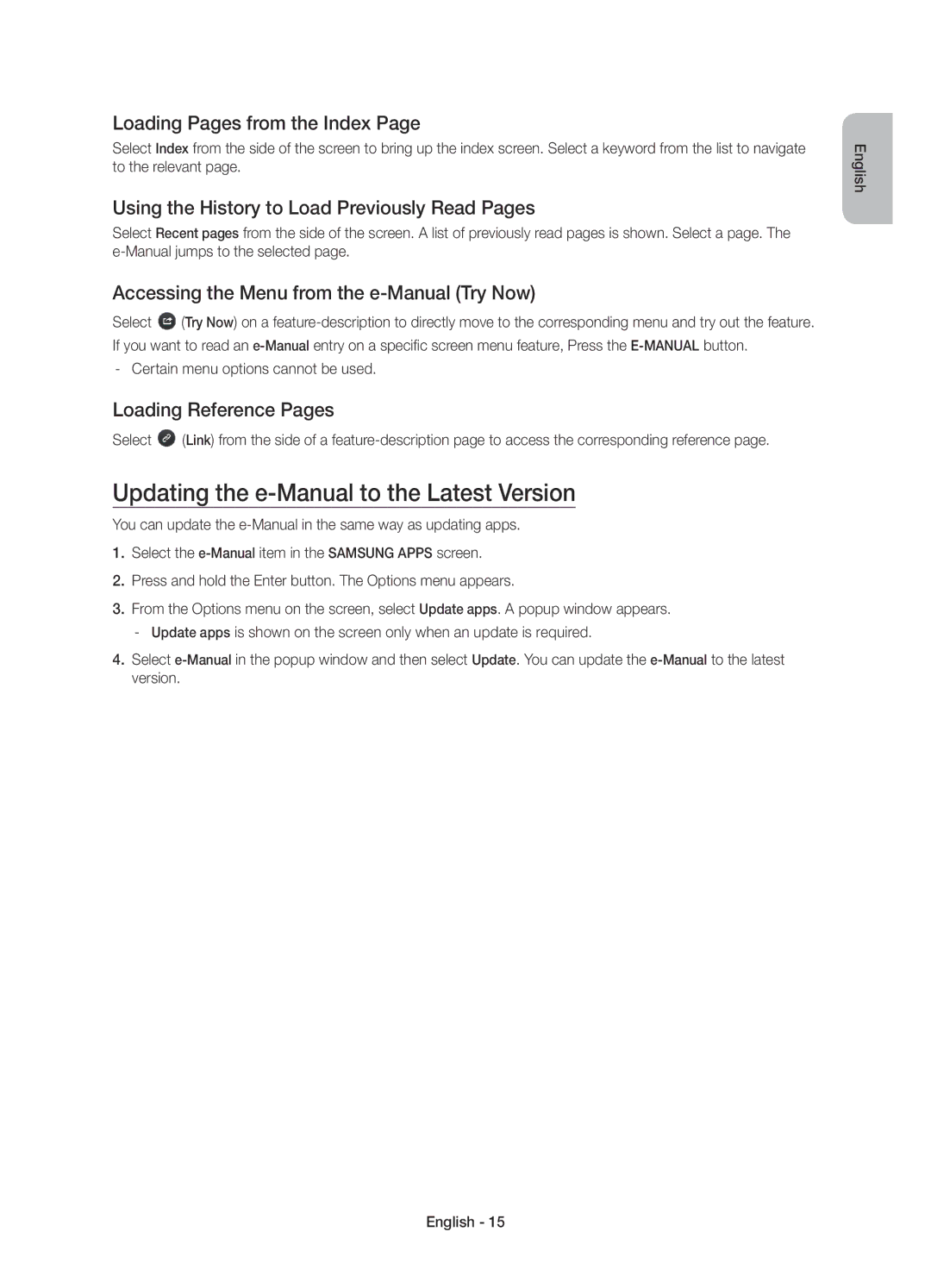 Samsung UE55H6800AYXZT Updating the e-Manual to the Latest Version, Loading Pages from the Index, Loading Reference Pages 