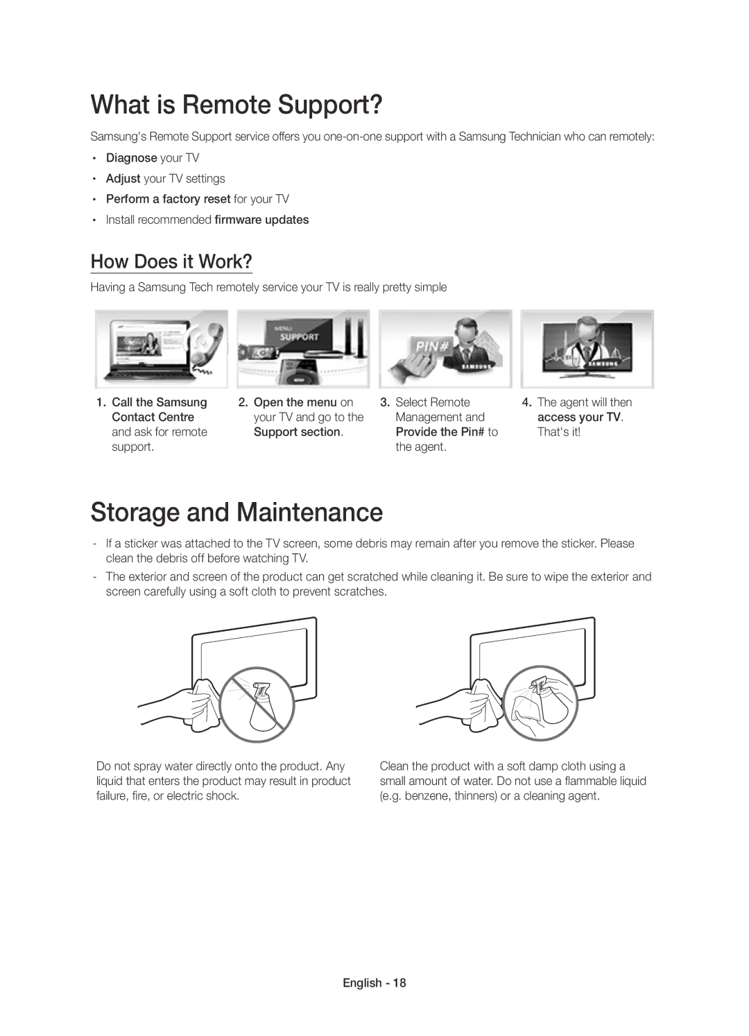 Samsung UE48H6800AYXZT manual What is Remote Support?, Storage and Maintenance, How Does it Work?, Agent will then 