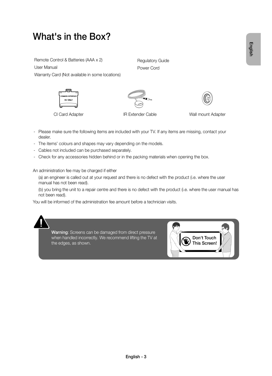 Samsung UE55H6800AYXZT, UE48H6800AYXZT manual Whats in the Box?, English, Wall mount Adapter 