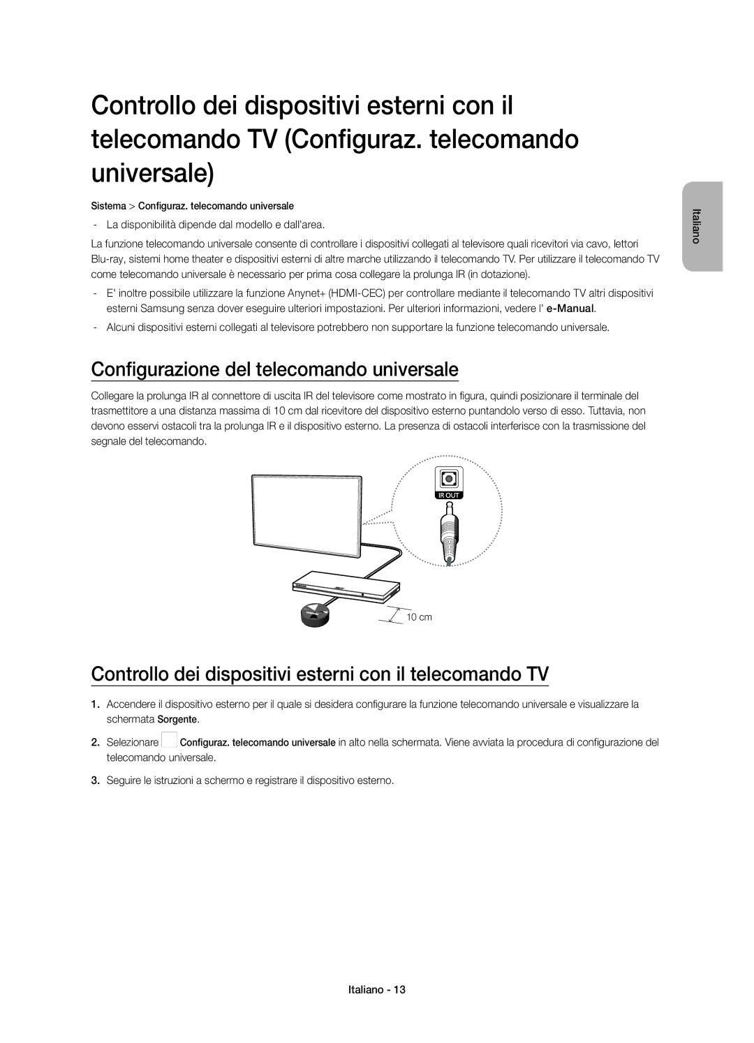 Samsung UE55H6800AYXZT Configurazione del telecomando universale, Controllo dei dispositivi esterni con il telecomando TV 