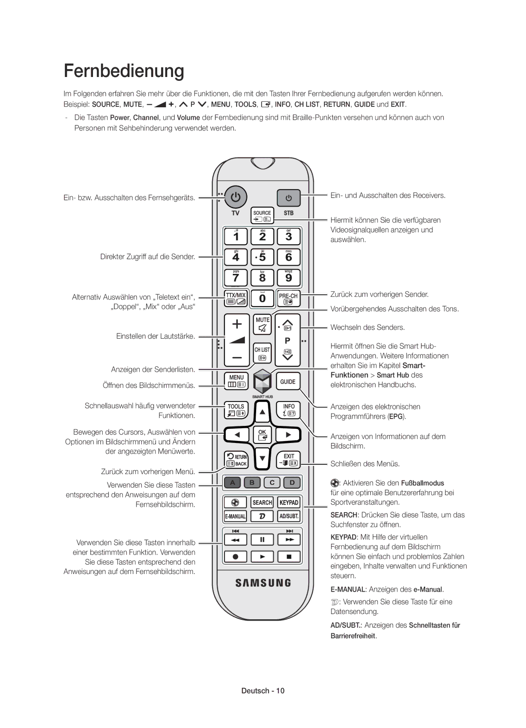 Samsung UE48H6800AYXZT, UE55H6800AYXZT manual Fernbedienung 