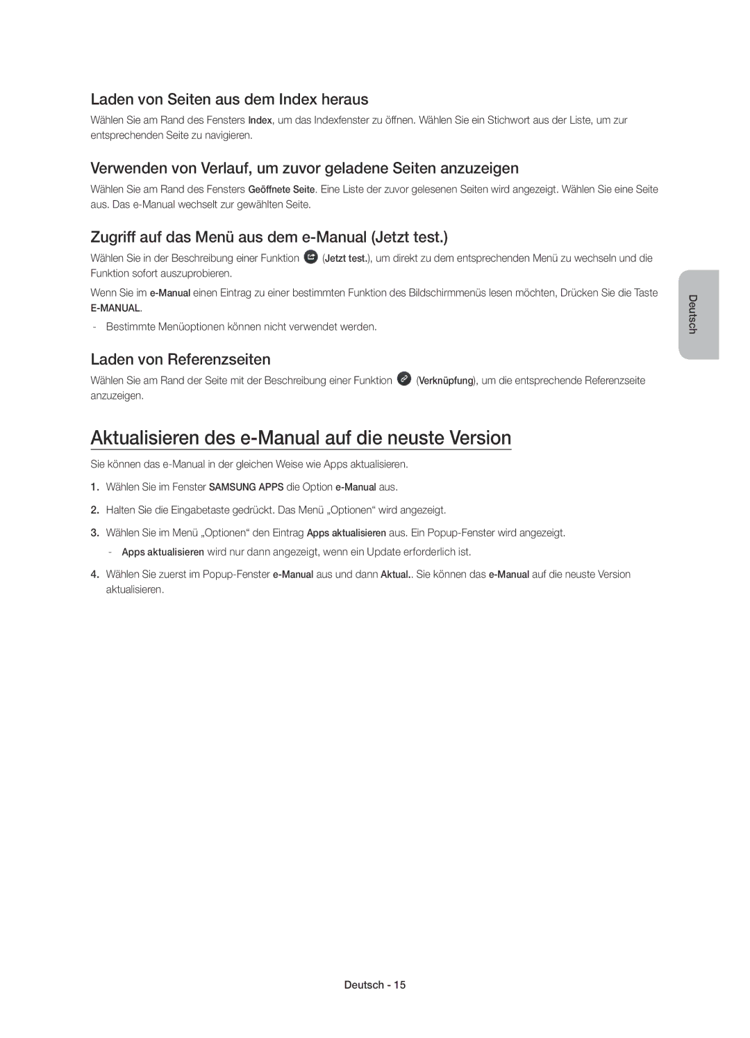 Samsung UE55H6800AYXZT manual Aktualisieren des e-Manual auf die neuste Version, Laden von Seiten aus dem Index heraus 