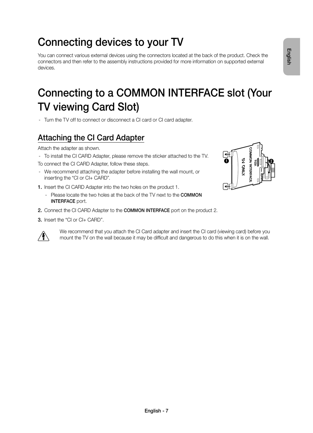 Samsung UE55H6800AYXZT, UE48H6800AYXZT manual Connecting devices to your TV, Attaching the CI Card Adapter 