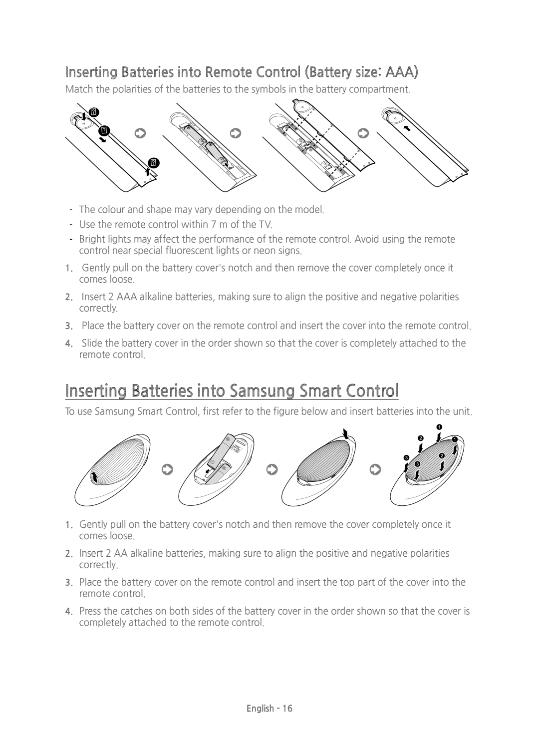 Samsung UE48H6850AKXXU, UE55H6850AKXXU manual Inserting Batteries into Samsung Smart Control 