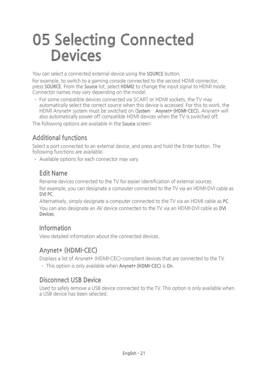 Samsung UE55H6850AKXXU, UE48H6850AKXXU manual Selecting Connected Devices, Additional functions 