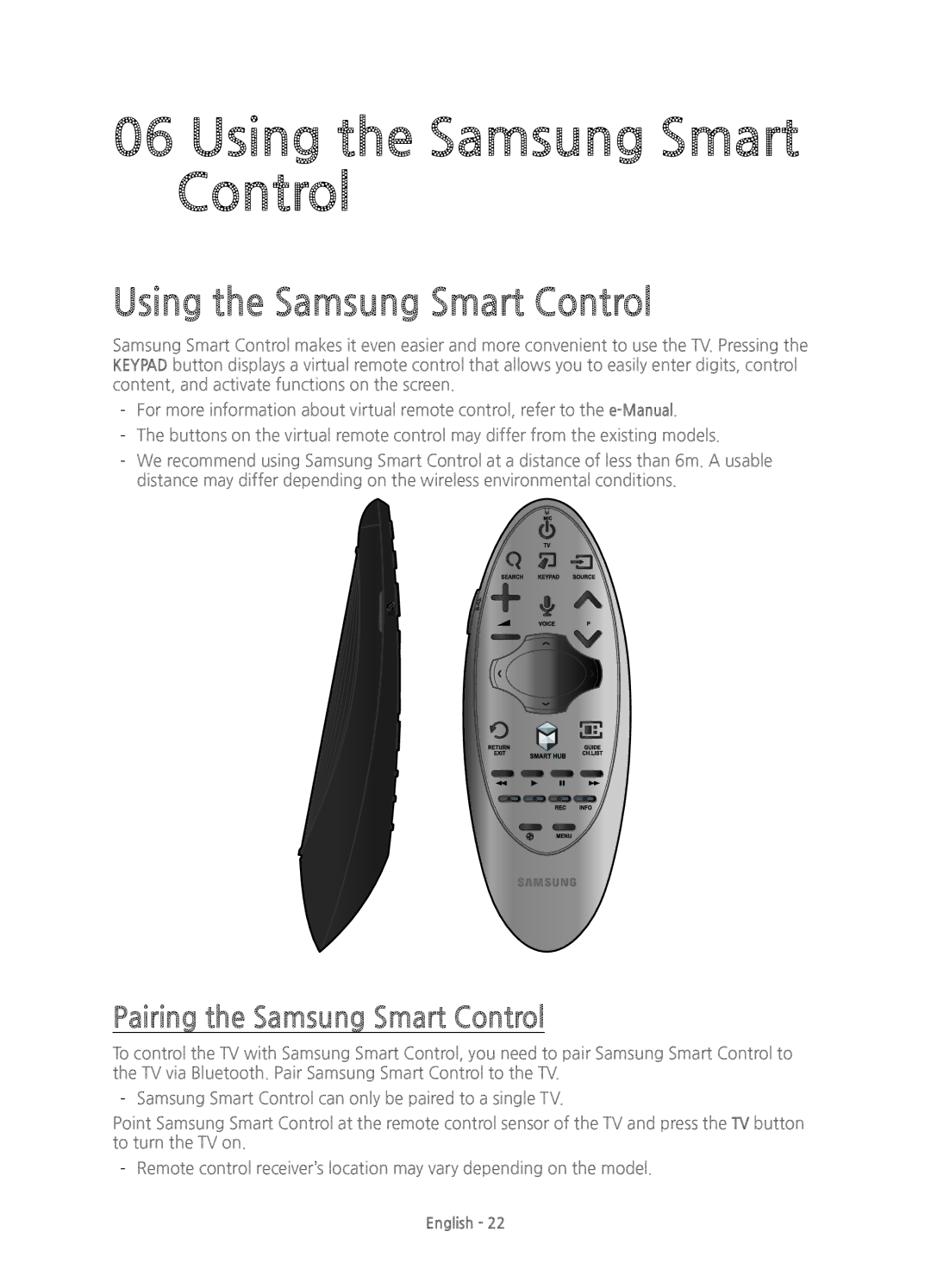 Samsung UE48H6850AKXXU, UE55H6850AKXXU manual Using the Samsung Smart Control, Pairing the Samsung Smart Control 