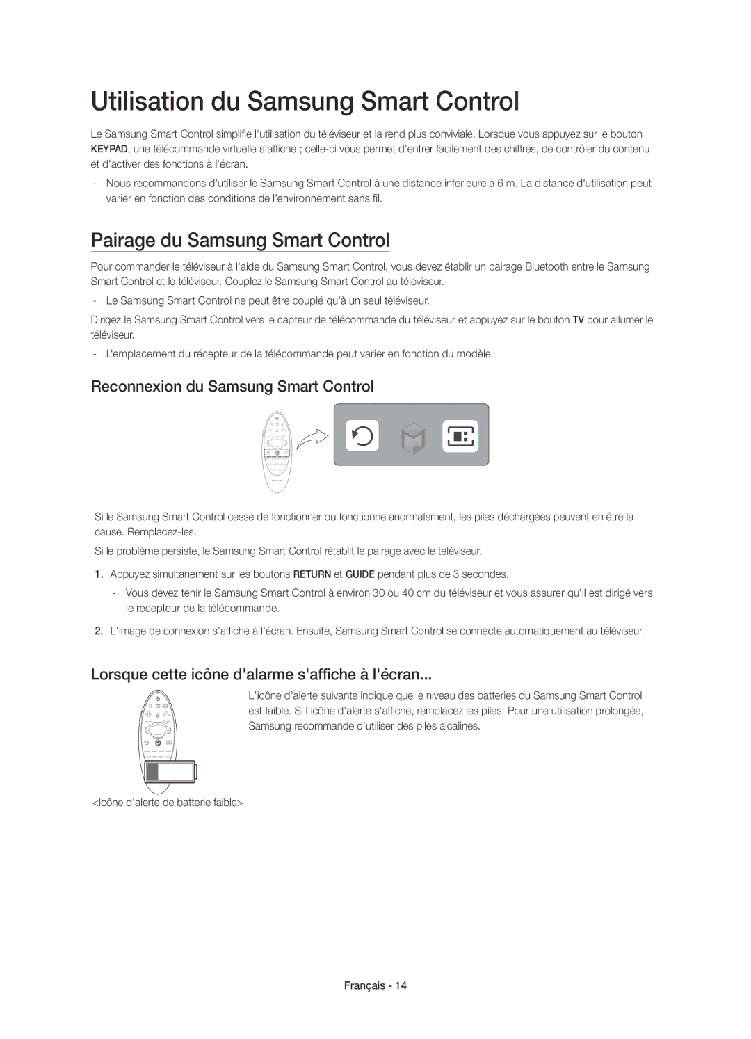 Samsung UE48H6850AWXXC, UE55H6850AWXXC manual Utilisation du Samsung Smart Control, Pairage du Samsung Smart Control 