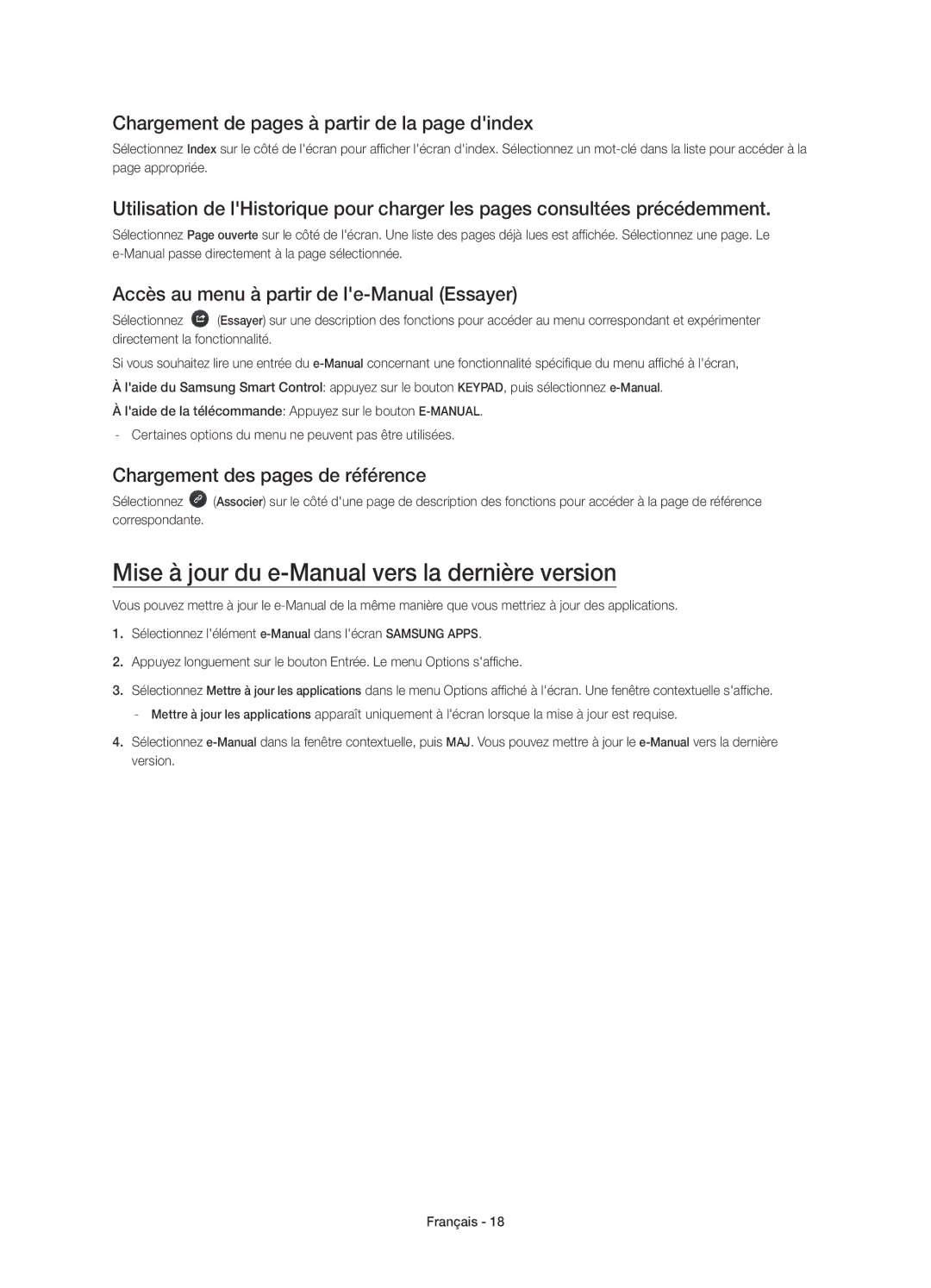 Samsung UE48H6850AWXXC Mise à jour du e-Manual vers la dernière version, Chargement de pages à partir de la page dindex 
