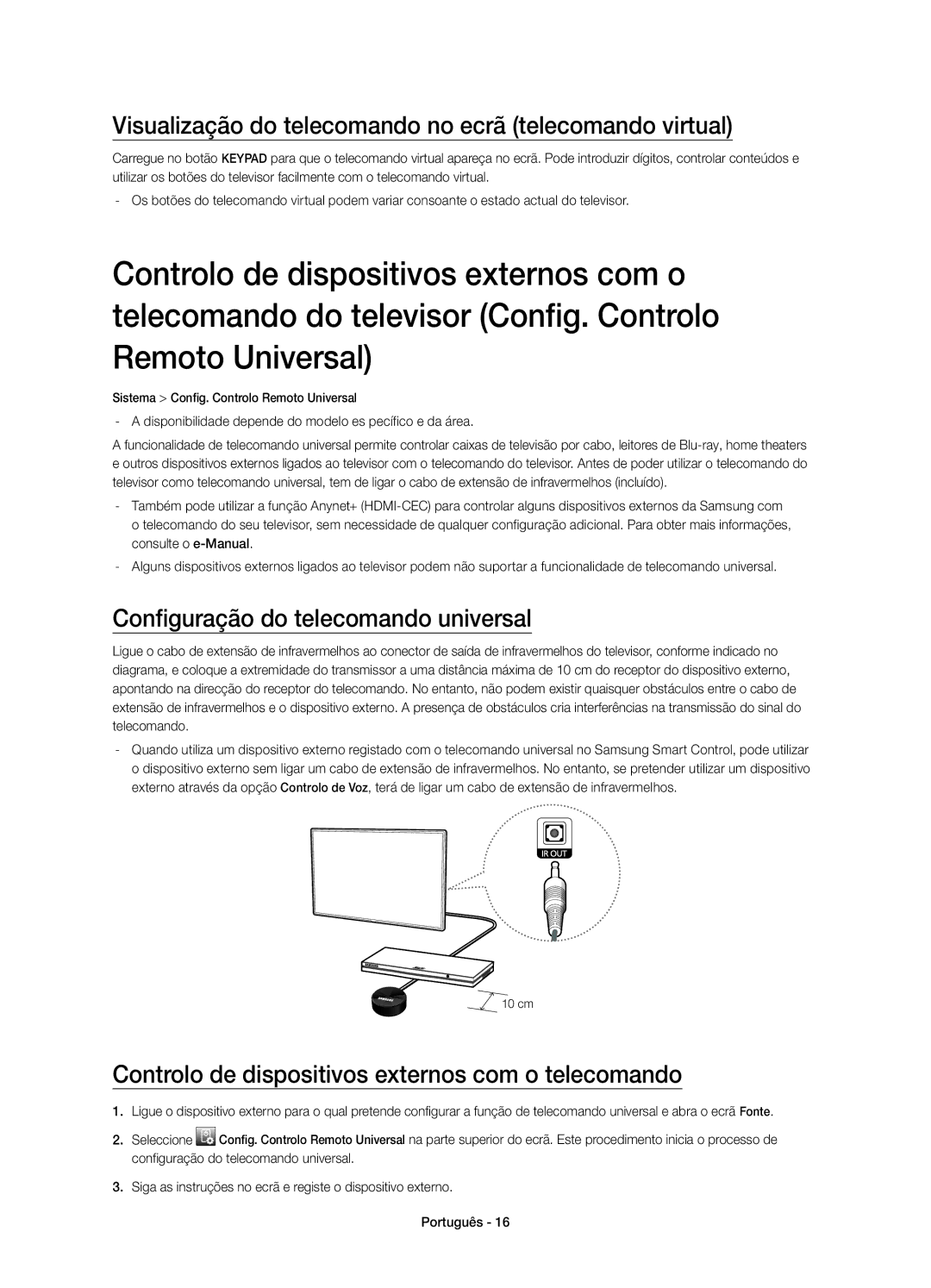 Samsung UE48H6850AWXXC Visualização do telecomando no ecrã telecomando virtual, Configuração do telecomando universal 