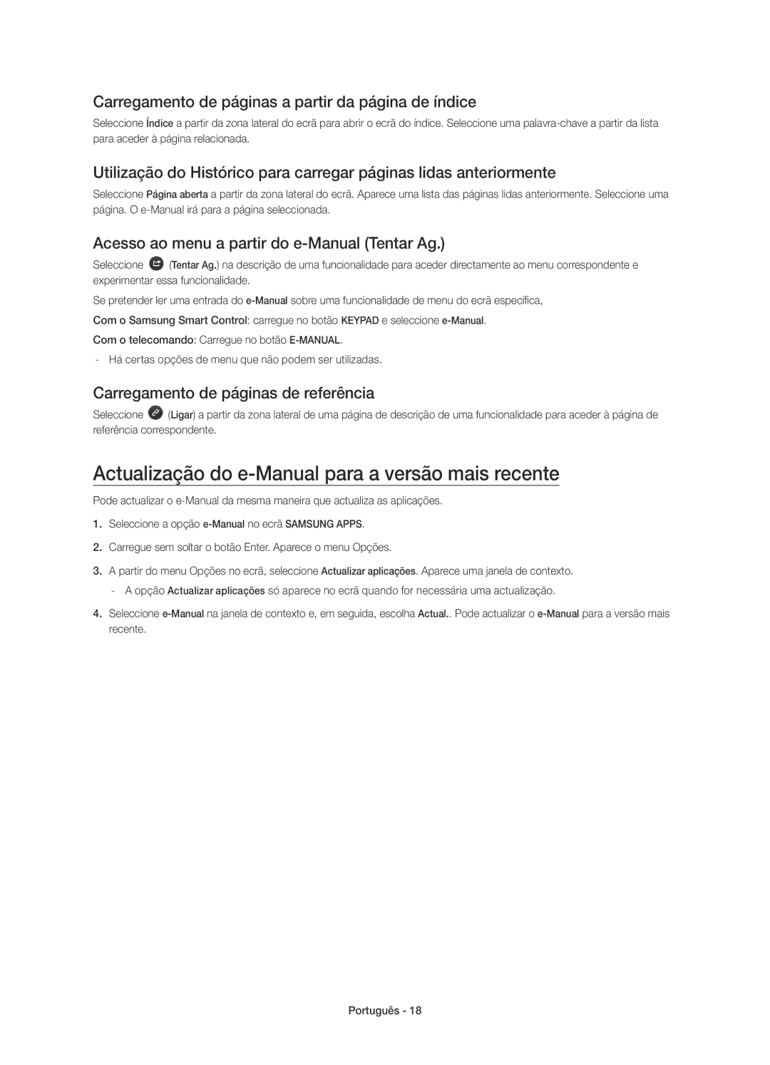 Samsung UE48H6850AWXXC Actualização do e-Manual para a versão mais recente, Acesso ao menu a partir do e-Manual Tentar Ag 