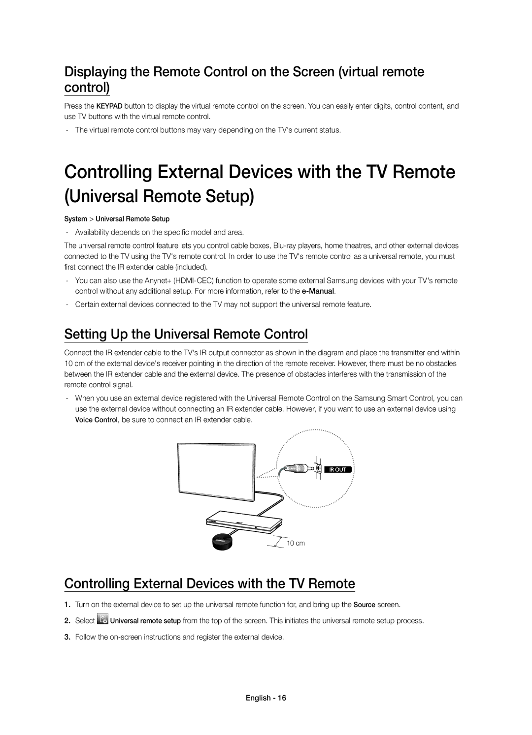 Samsung UE55H8000SLXZF manual Setting Up the Universal Remote Control, Controlling External Devices with the TV Remote 