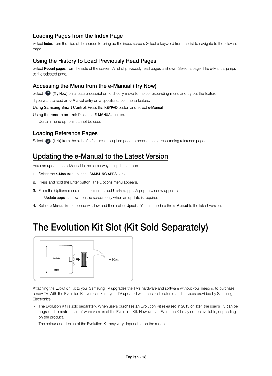 Samsung UE48H8000SLXZF, UE55H8000SLXZF Evolution Kit Slot Kit Sold Separately, Updating the e-Manual to the Latest Version 