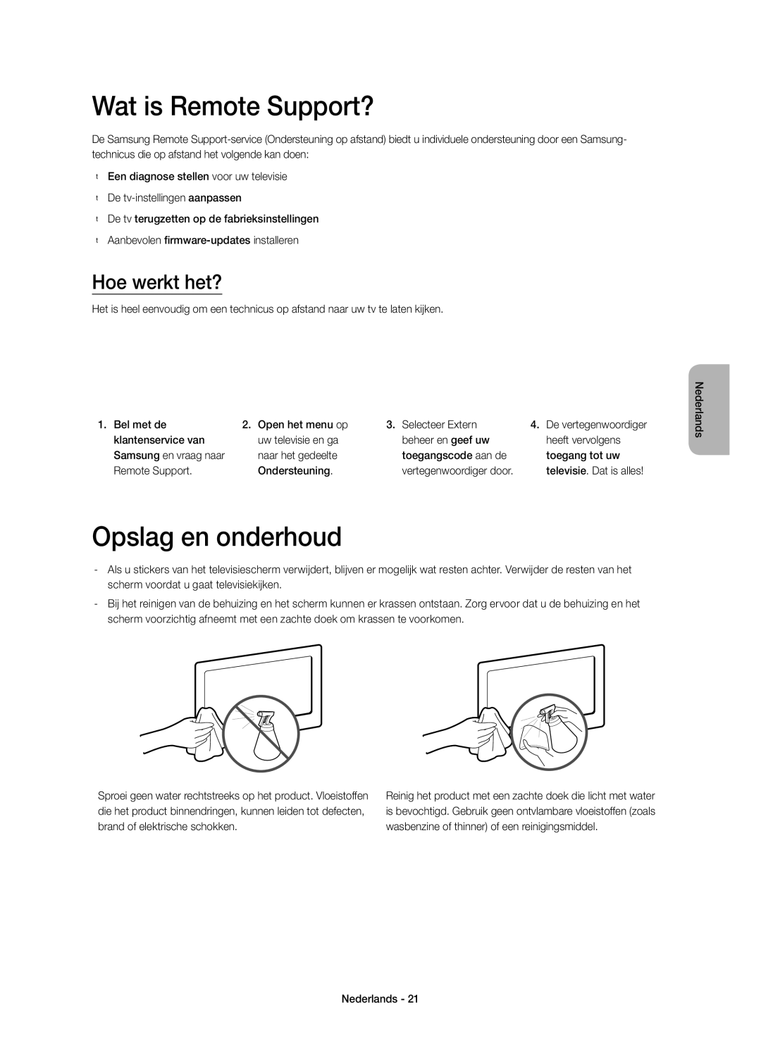 Samsung UE48H8000SLXZF, UE55H8000SLXZF, UE65H8000SLXZF manual Wat is Remote Support?, Opslag en onderhoud, Hoe werkt het? 