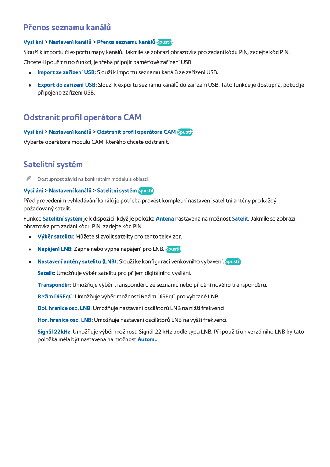 Samsung UE48H8090SVXZG, UE65H8080SQXZG manual Přenos seznamu kanálů, Odstranit profil operátora CAM, Satelitní systém 