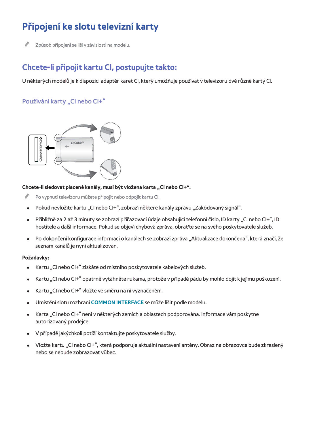 Samsung UE65H8000STXXH, UE48H8090SVXZG Připojení ke slotu televizní karty, Chcete-li připojit kartu CI, postupujte takto 