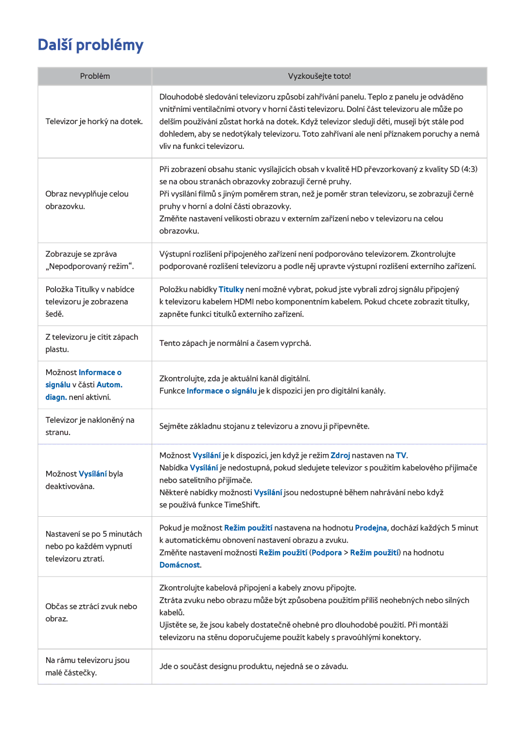 Samsung UE48H8090SVXZG, UE65H8080SQXZG manual Další problémy, Možnost Informace o, Signálu v části Autom, Domácnost 