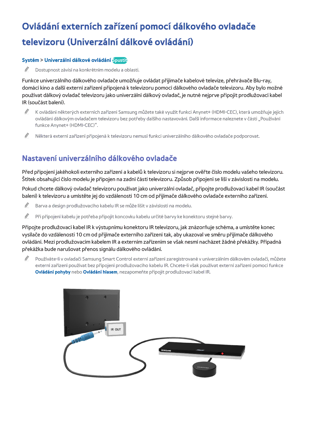 Samsung UE65H8000SLXXC manual Nastavení univerzálního dálkového ovladače, Systém Univerzální dálkové ovládání Spustit 