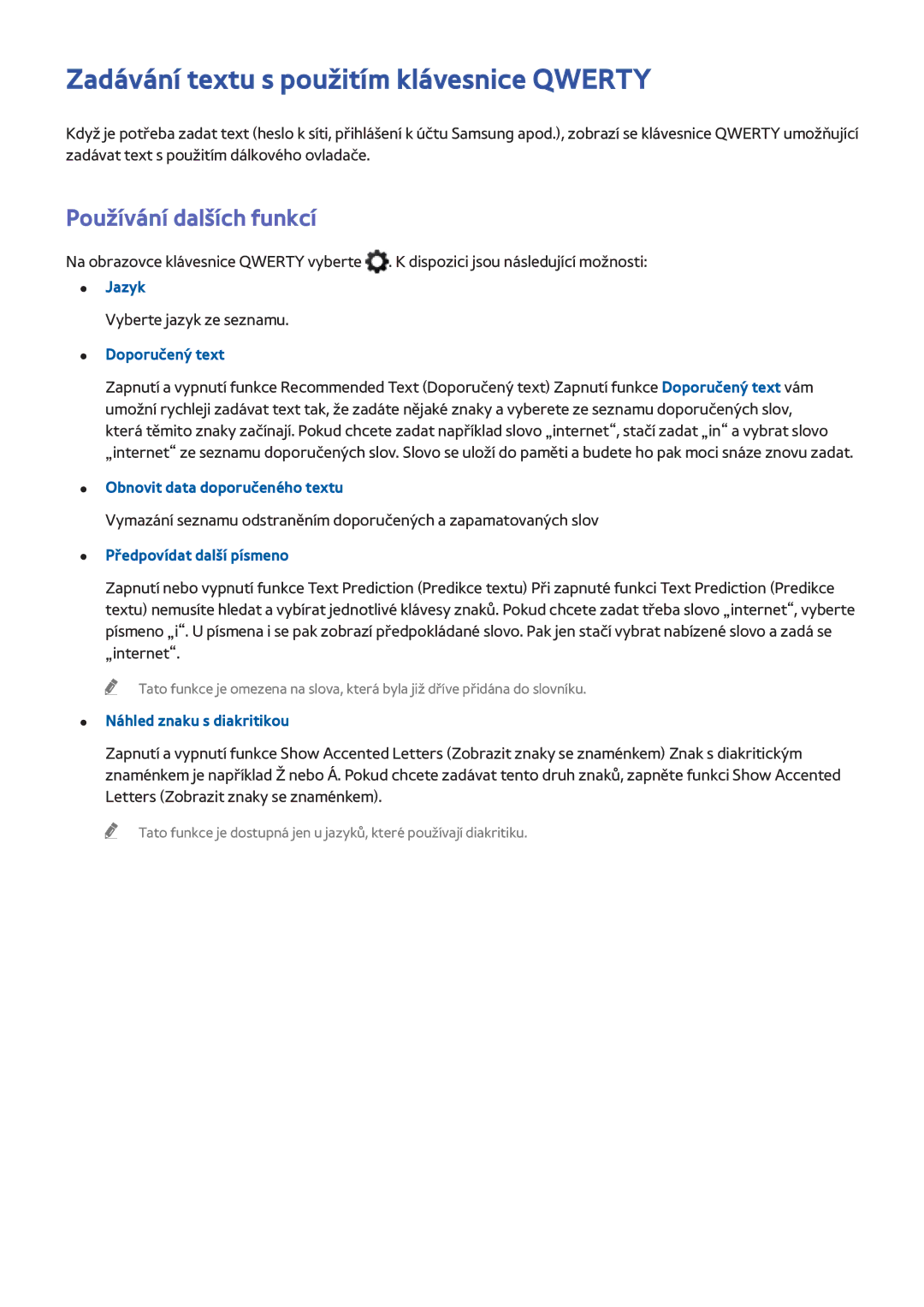 Samsung UE55H8005SQXXE, UE48H8090SVXZG manual Zadávání textu s použitím klávesnice Qwerty, Používání dalších funkcí 