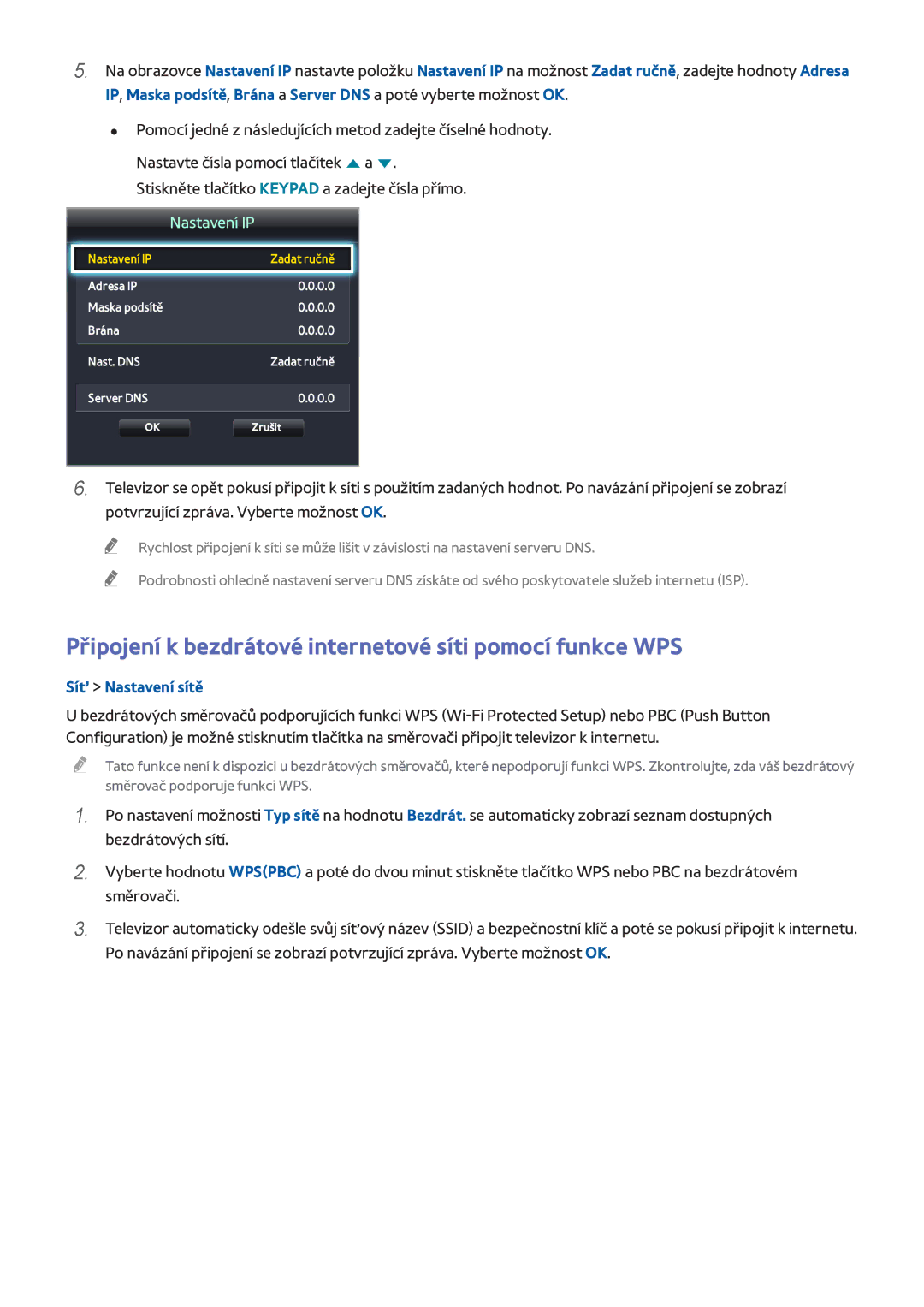 Samsung UE48H8090SVXZG, UE65H8080SQXZG, UE65H8000SLXXH manual Připojení k bezdrátové internetové síti pomocí funkce WPS 