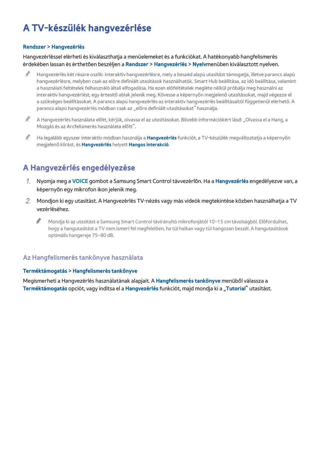 Samsung UE48H8000SZXZT manual TV-készülék hangvezérlése, Hangvezérlés engedélyezése, Az Hangfelismerés tankönyve használata 