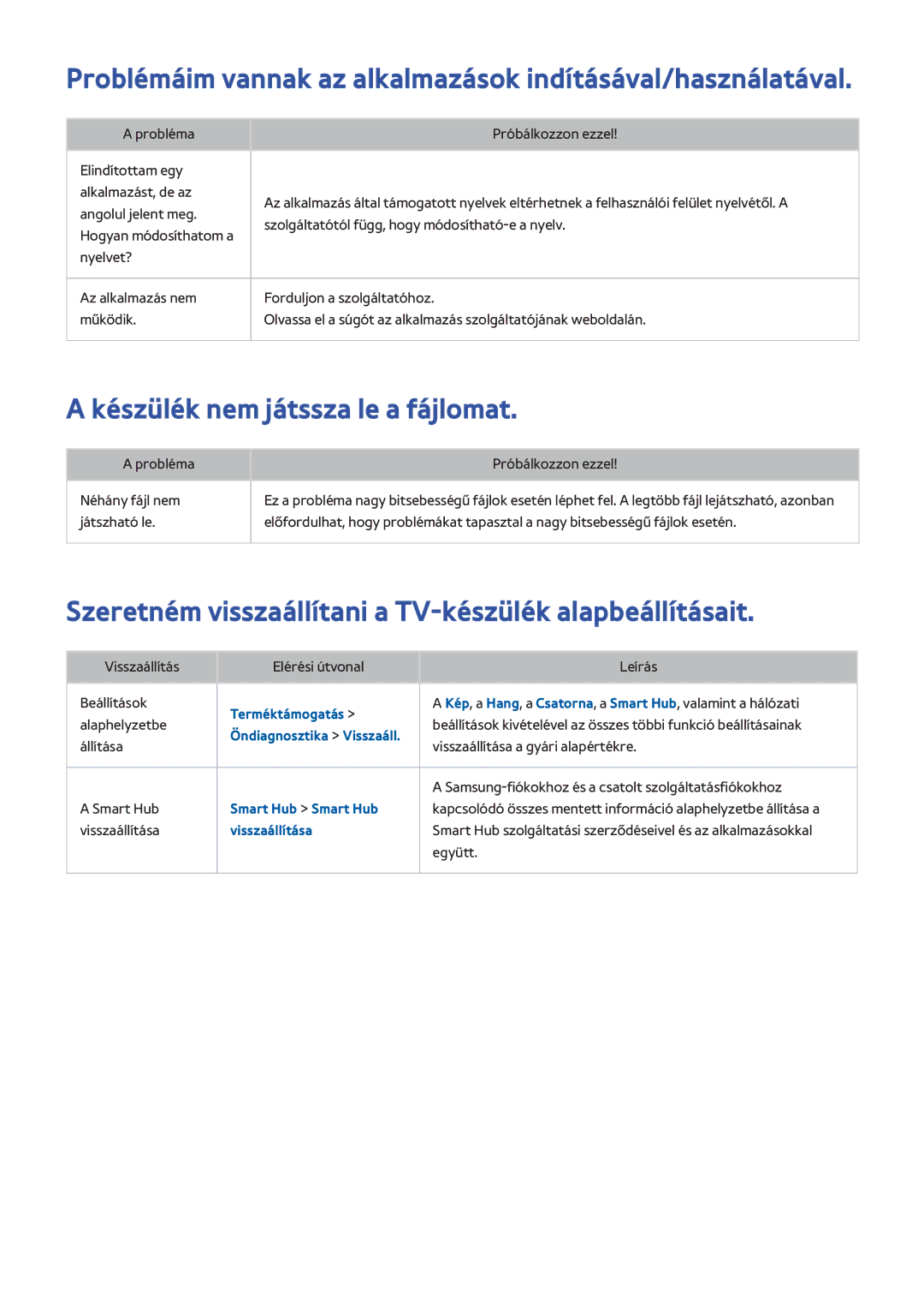 Samsung UE55H8000STXXU Problémáim vannak az alkalmazások indításával/használatával, Készülék nem játssza le a fájlomat 