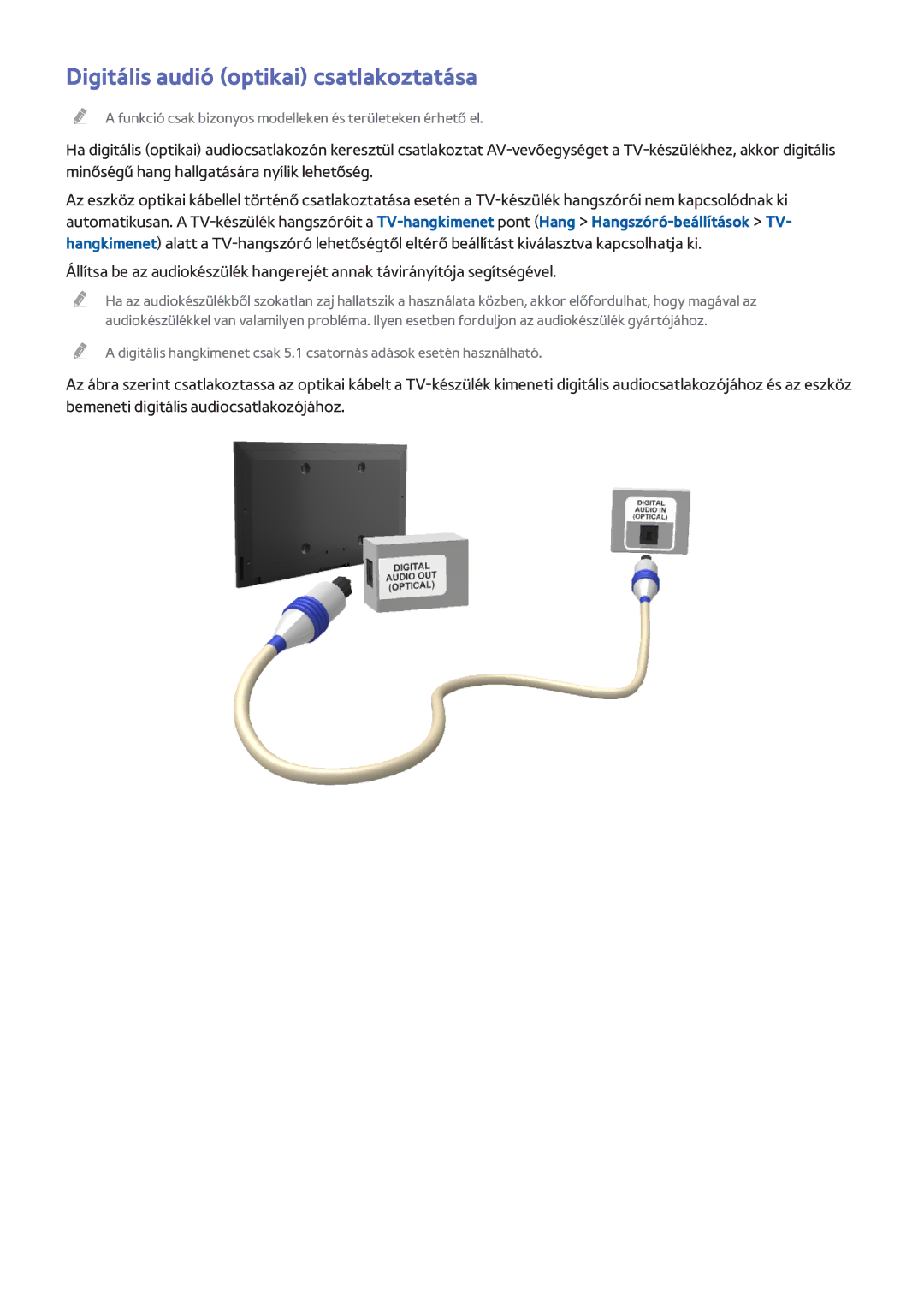 Samsung UE48H8080SQXZG, UE48H8090SVXZG, UE65H8080SQXZG, UE65H8000SLXXH manual Digitális audió optikai csatlakoztatása 