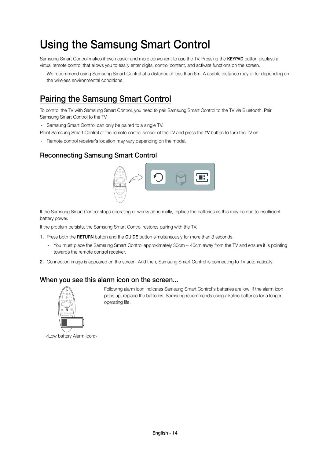 Samsung UE55H8090SVXZG, UE48H8090SVXZG, UE65H8090SVXZG Using the Samsung Smart Control, Pairing the Samsung Smart Control 