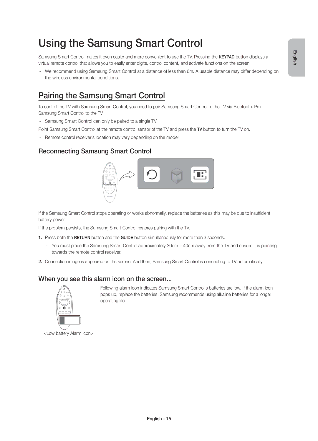 Samsung UE55HU7500ZXZT, UE48HU7500ZXZT, UE65HU7500ZXZT Using the Samsung Smart Control, Pairing the Samsung Smart Control 