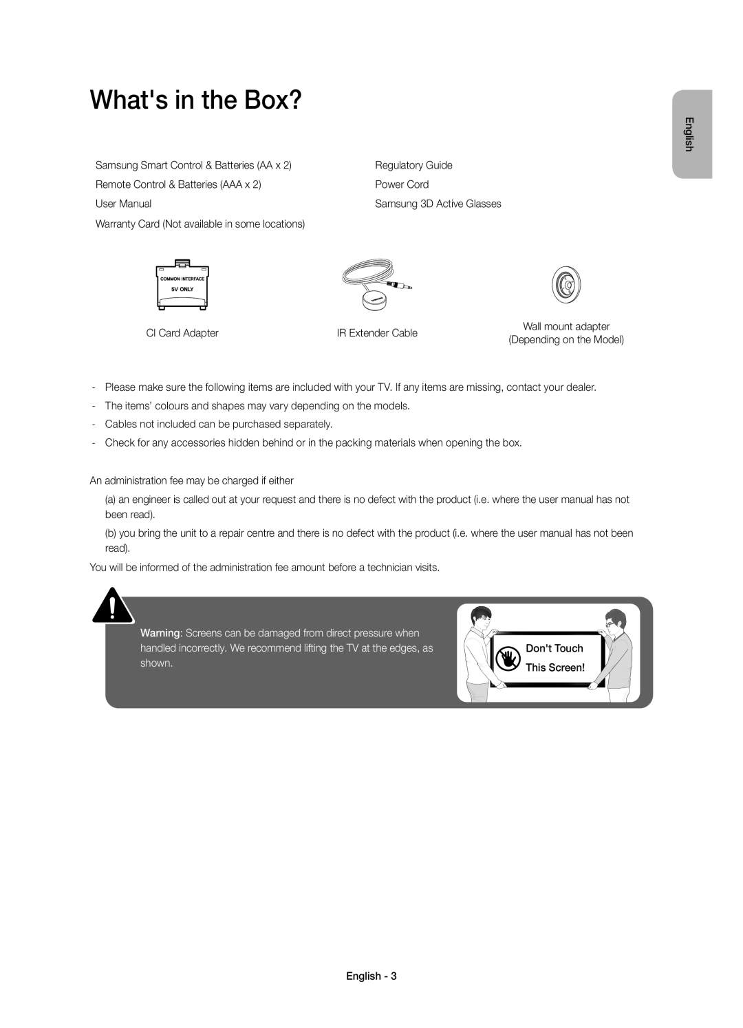 Samsung UE55HU7500ZXZT, UE48HU7500ZXZT, UE65HU7500ZXZT, UE75HU7500ZXZT manual Whats in the Box? 