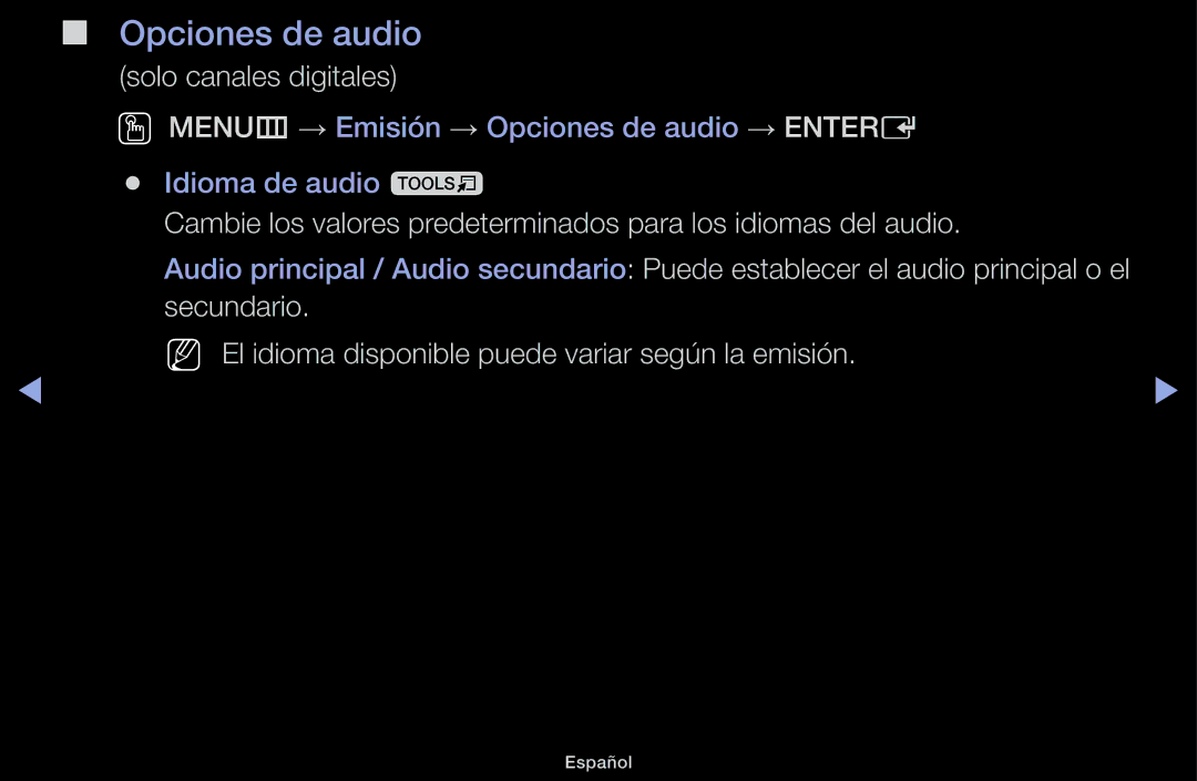 Samsung UE32J5100AWXXC, UE48J5100AWXXC, UE32J4100AWXXC, UE22K5000AWXXC, UE40J5100AWXXC manual Opciones de audio 