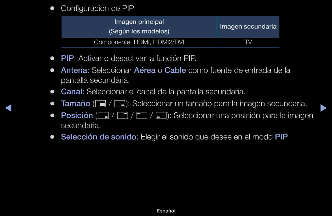 Samsung UE32J5100AWXXC, UE48J5100AWXXC, UE32J4100AWXXC, UE22K5000AWXXC, UE40J5100AWXXC manual Configuración de PIP 