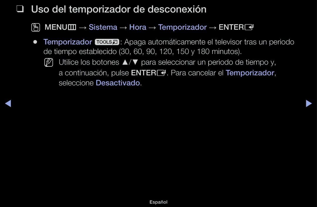 Samsung UE48J5100AWXXC, UE32J4100AWXXC, UE22K5000AWXXC, UE32J5100AWXXC, UE40J5100AWXXC Uso del temporizador de desconexión 